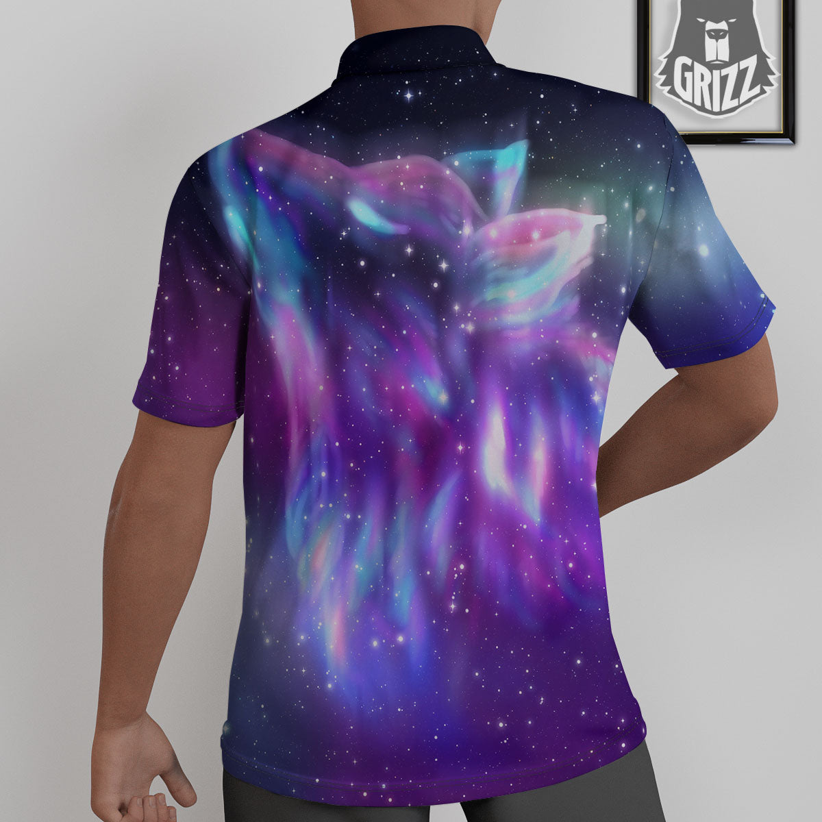 Wolf Spirit Aurora Howling Print Untucked Shirts-grizzshop