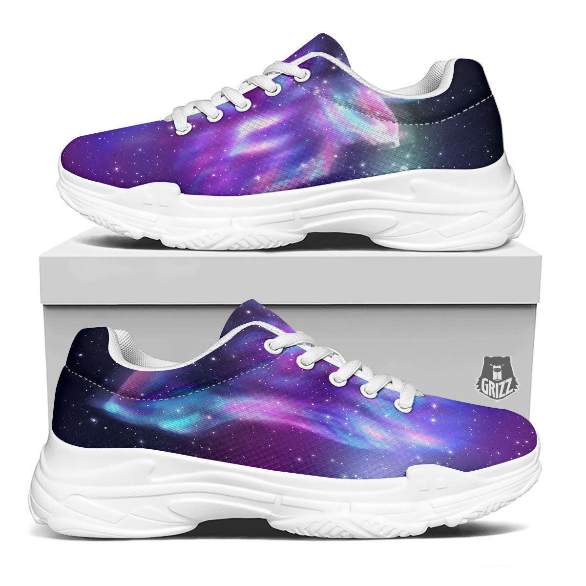 Wolf Spirit Aurora Howling Print White Chunky Shoes-grizzshop