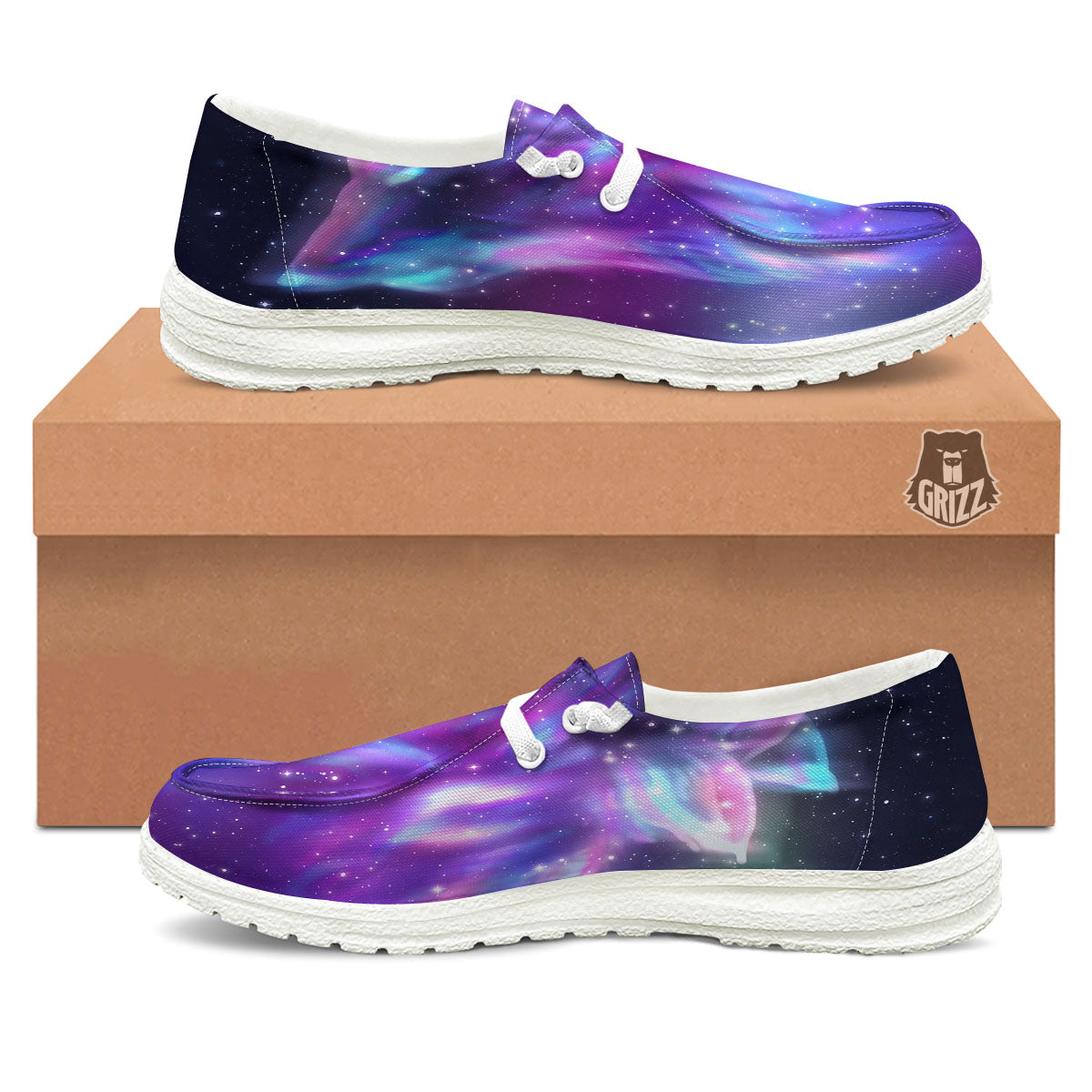 Wolf Spirit Aurora Howling Print White Loafers-grizzshop