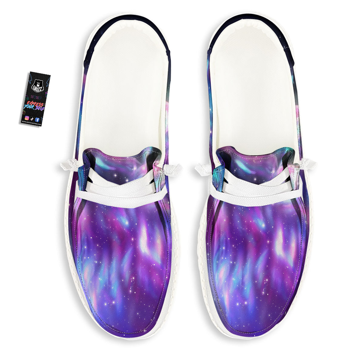 Wolf Spirit Aurora Howling Print White Loafers-grizzshop