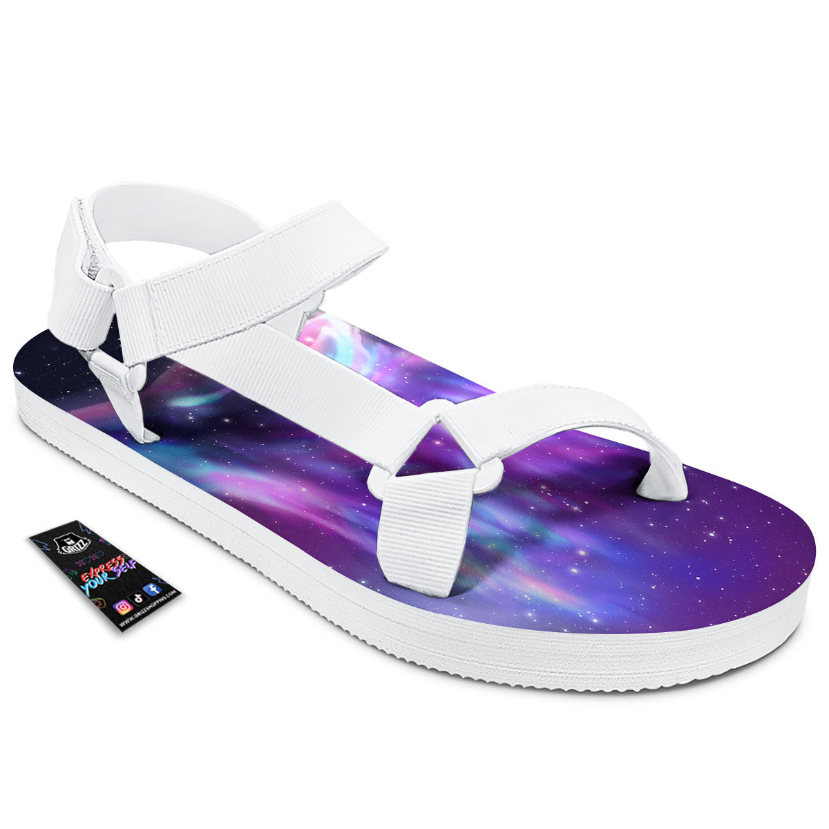 Wolf Spirit Aurora Howling Print White Open Toe Sandals-grizzshop