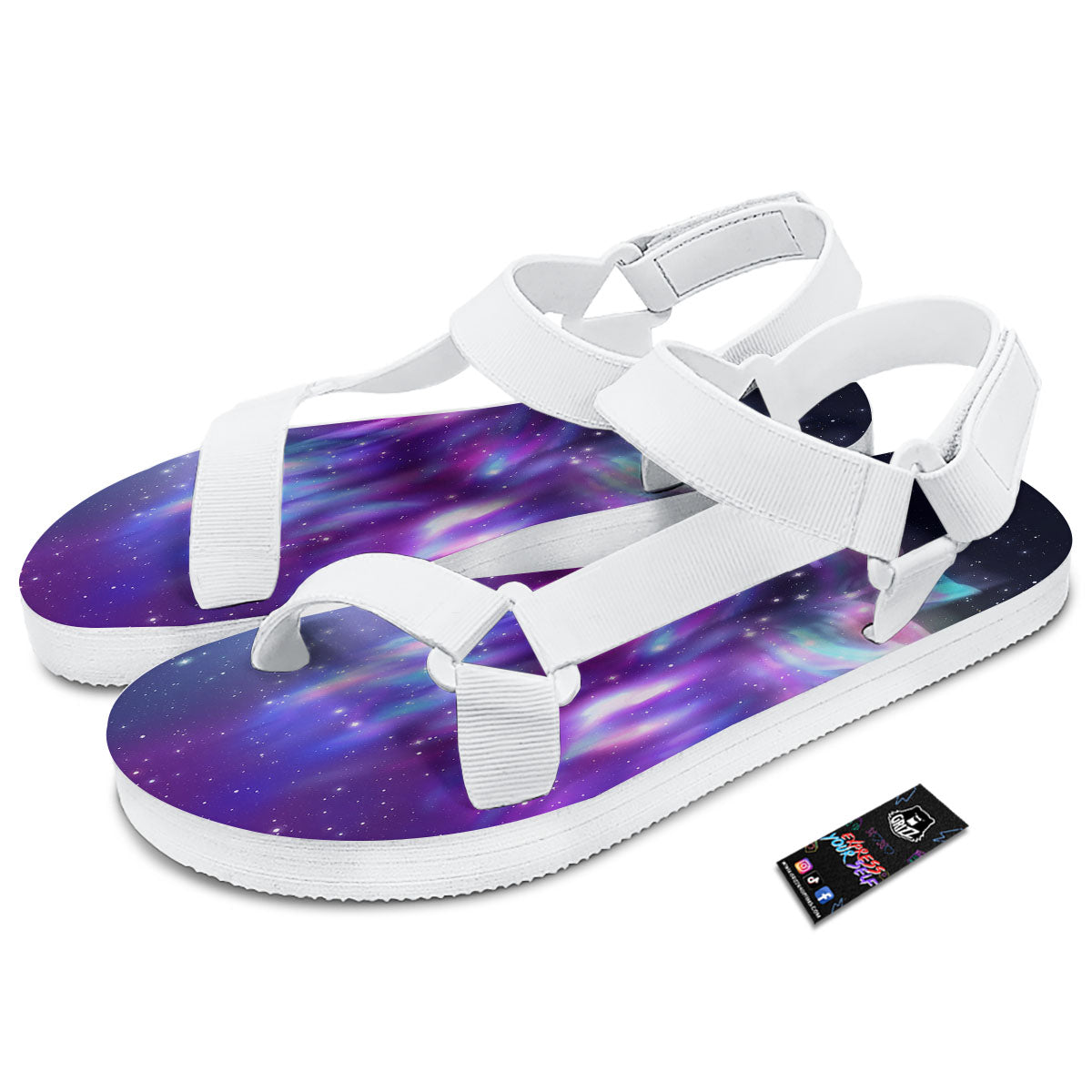 Wolf Spirit Aurora Howling Print White Open Toe Sandals-grizzshop