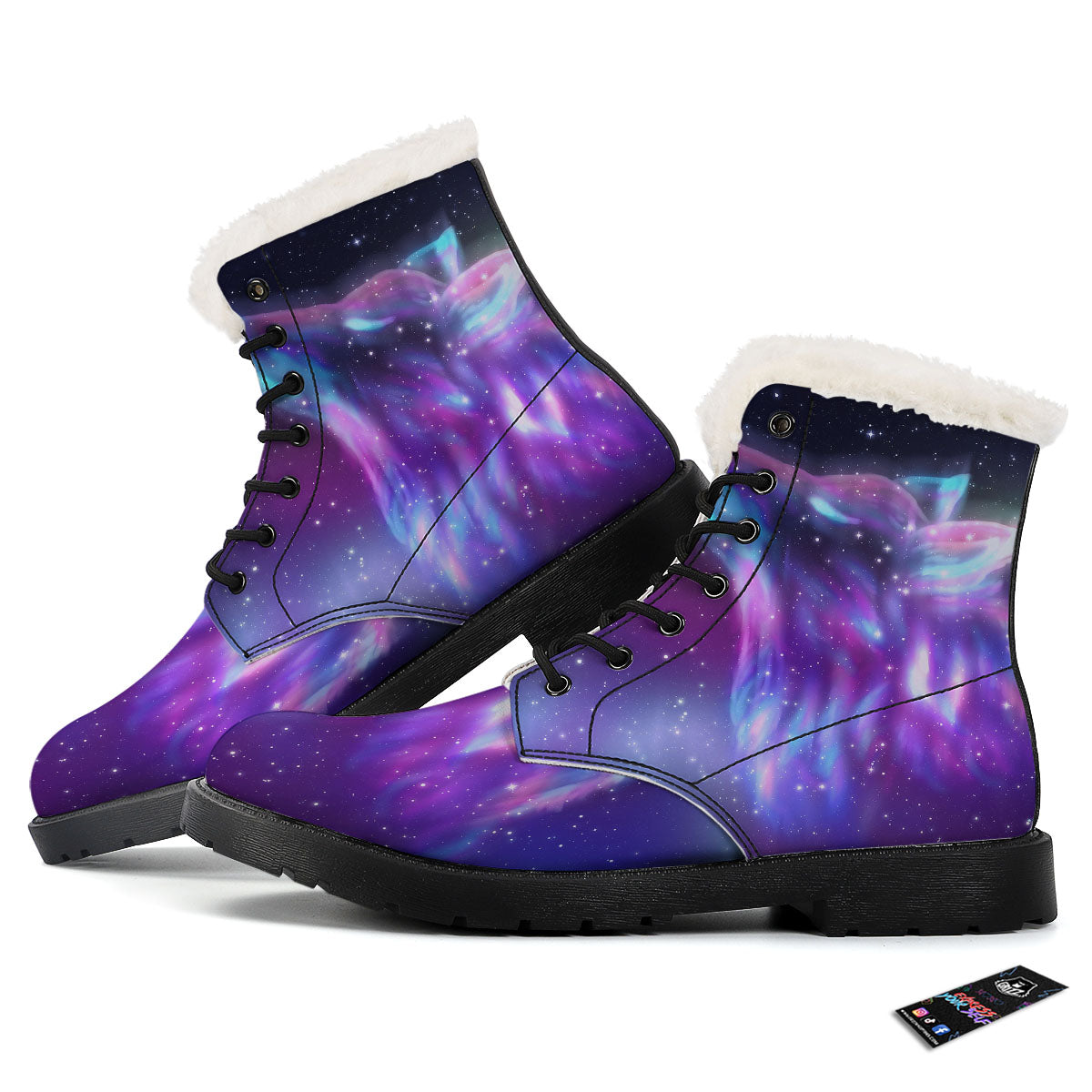 Wolf Spirit Aurora Howling Print Winter Boots-grizzshop