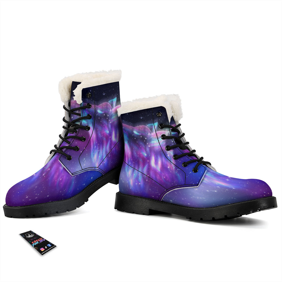 Wolf Spirit Aurora Howling Print Winter Boots-grizzshop