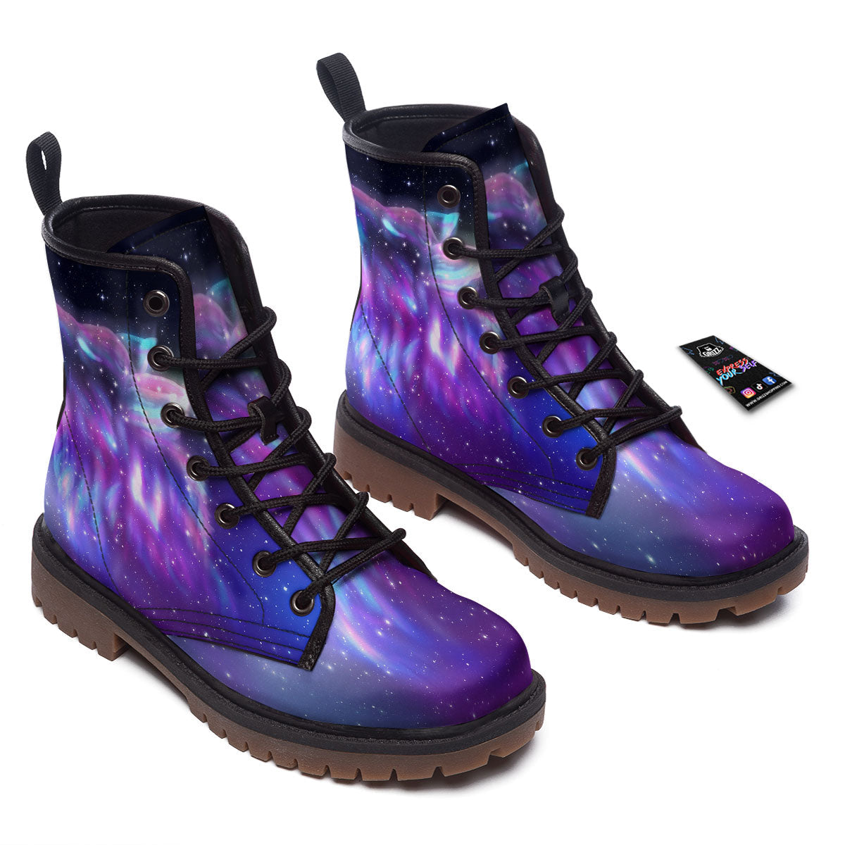 Wolf Spirit Aurora Howling Print Work Boots-grizzshop