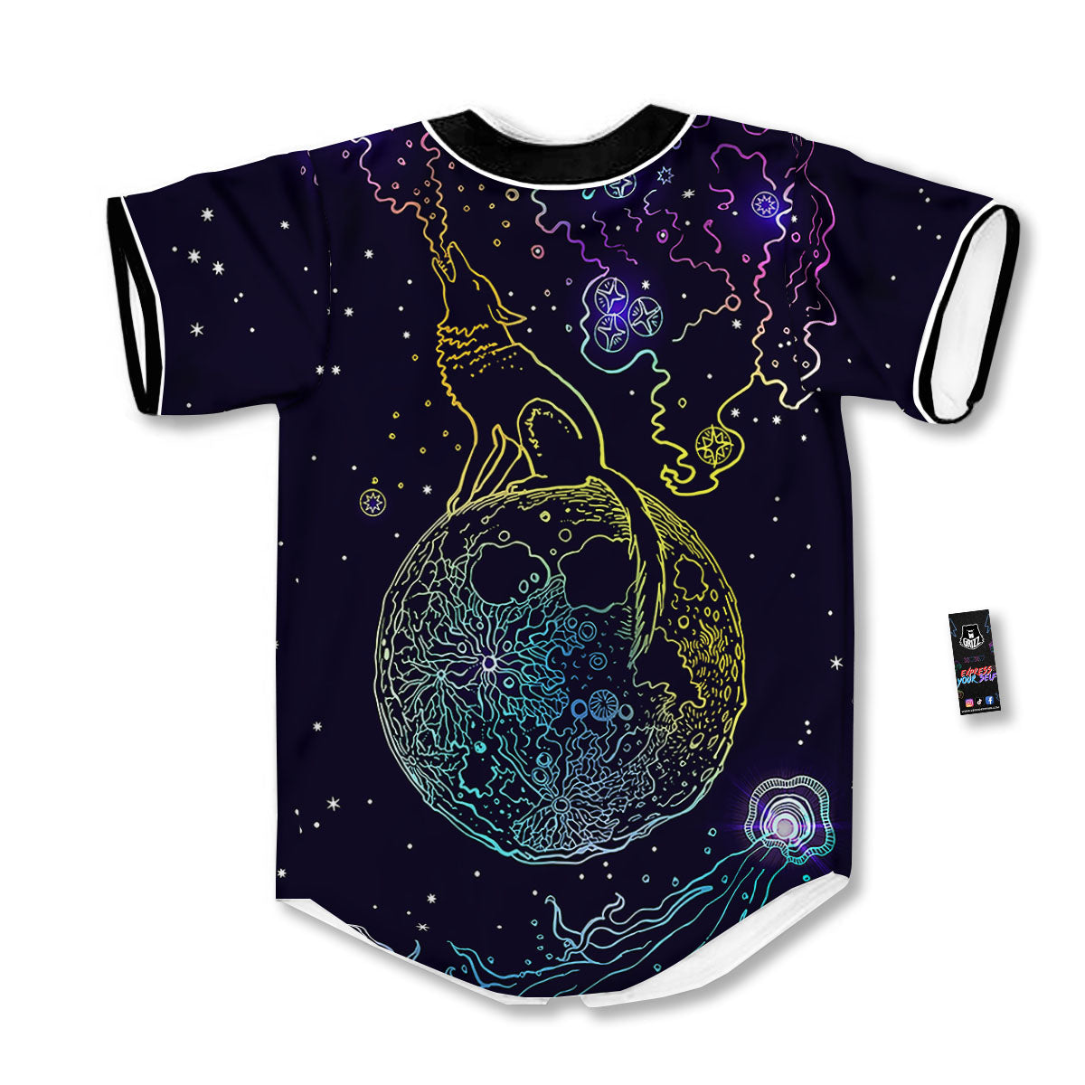 Wolf Spirit Galaxy Howling Print Baseball Jersey-grizzshop