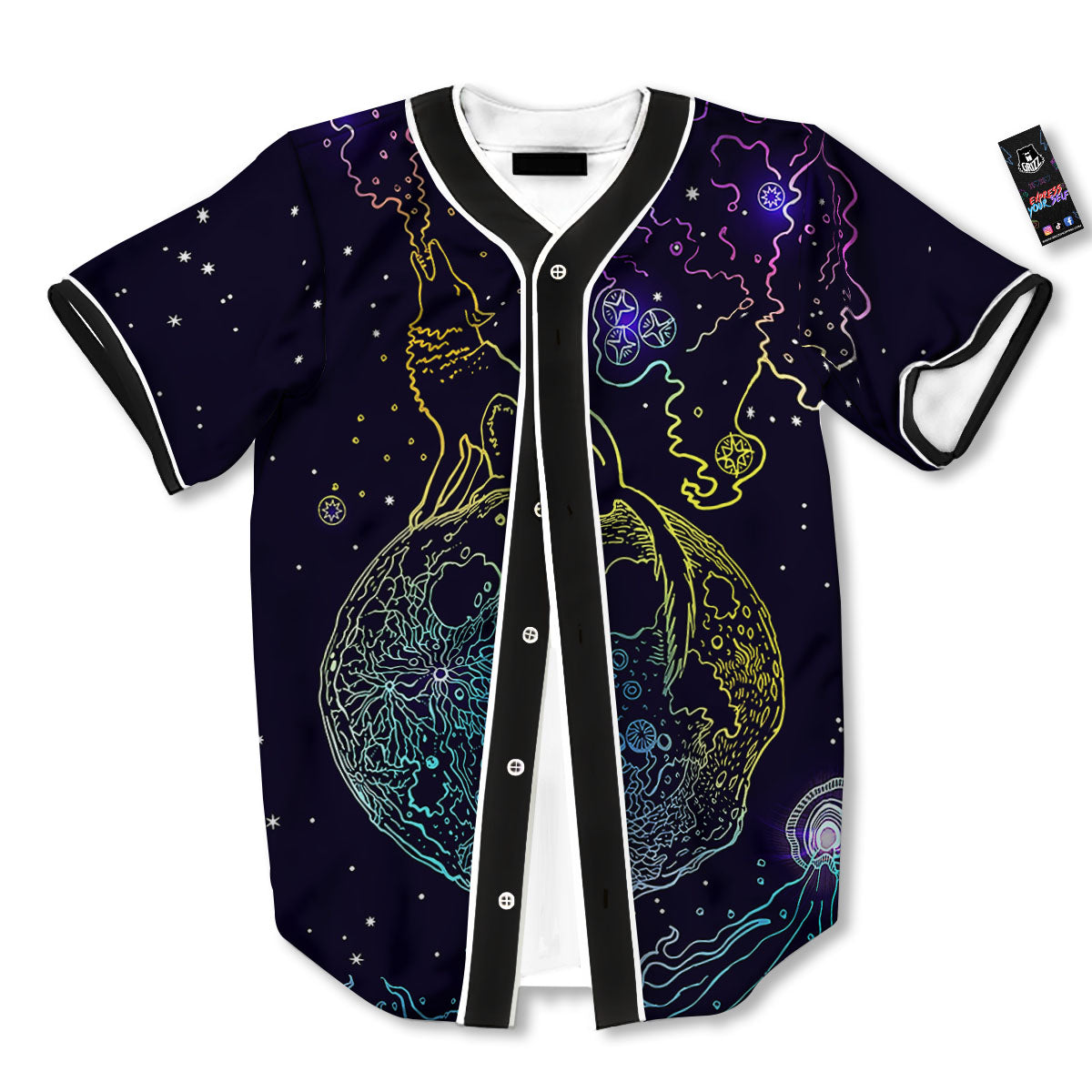 Wolf Spirit Galaxy Howling Print Baseball Jersey-grizzshop