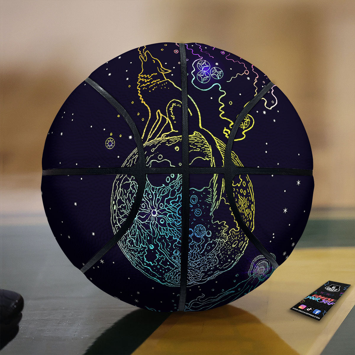 Wolf Spirit And Moon Print Basketball