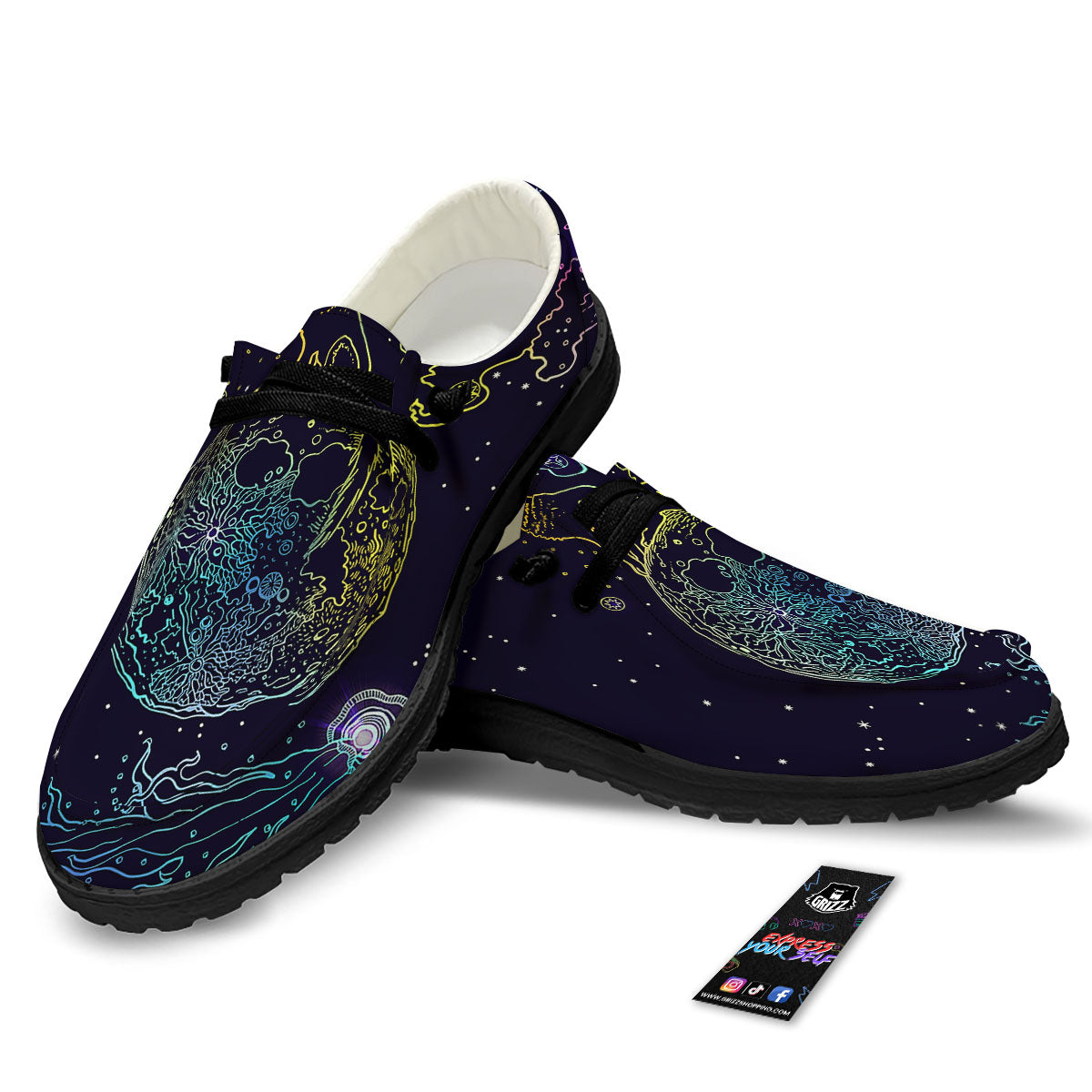 Wolf Spirit Galaxy Howling Print Black Loafers-grizzshop