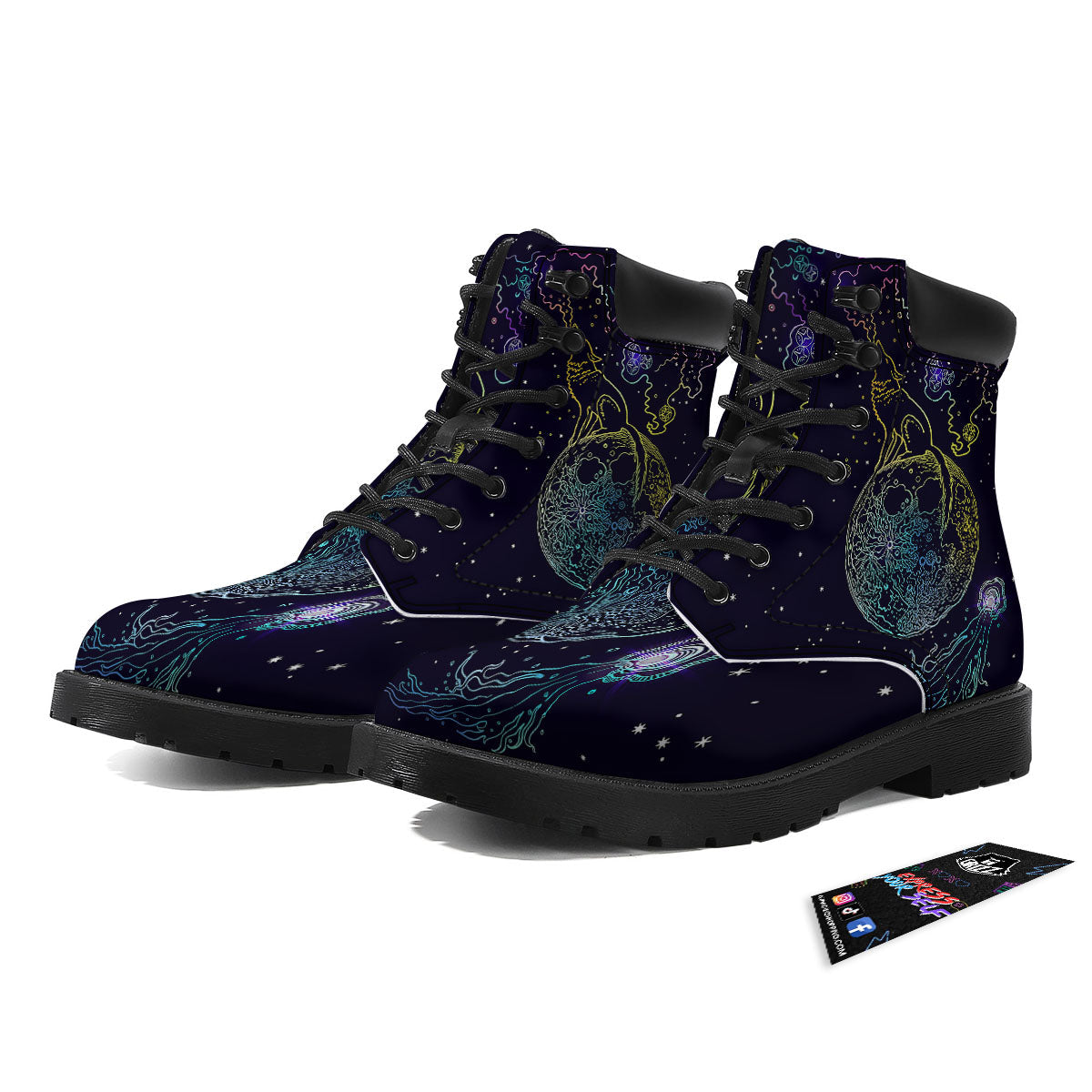 Wolf Spirit Galaxy Howling Print Boots-grizzshop