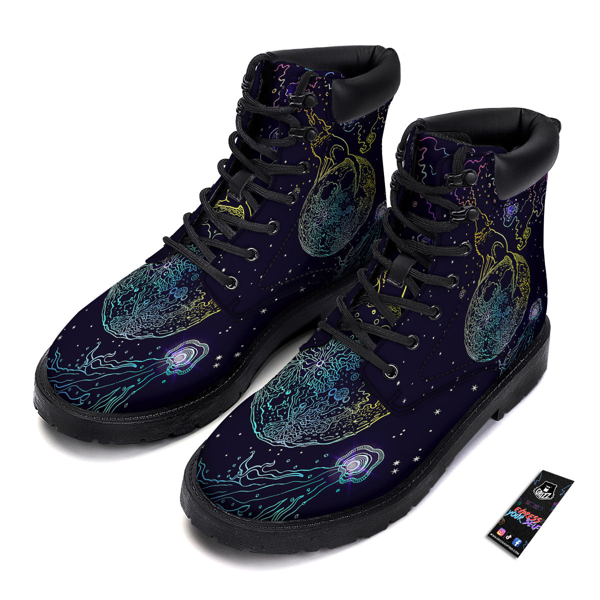 Wolf Spirit Galaxy Howling Print Boots-grizzshop