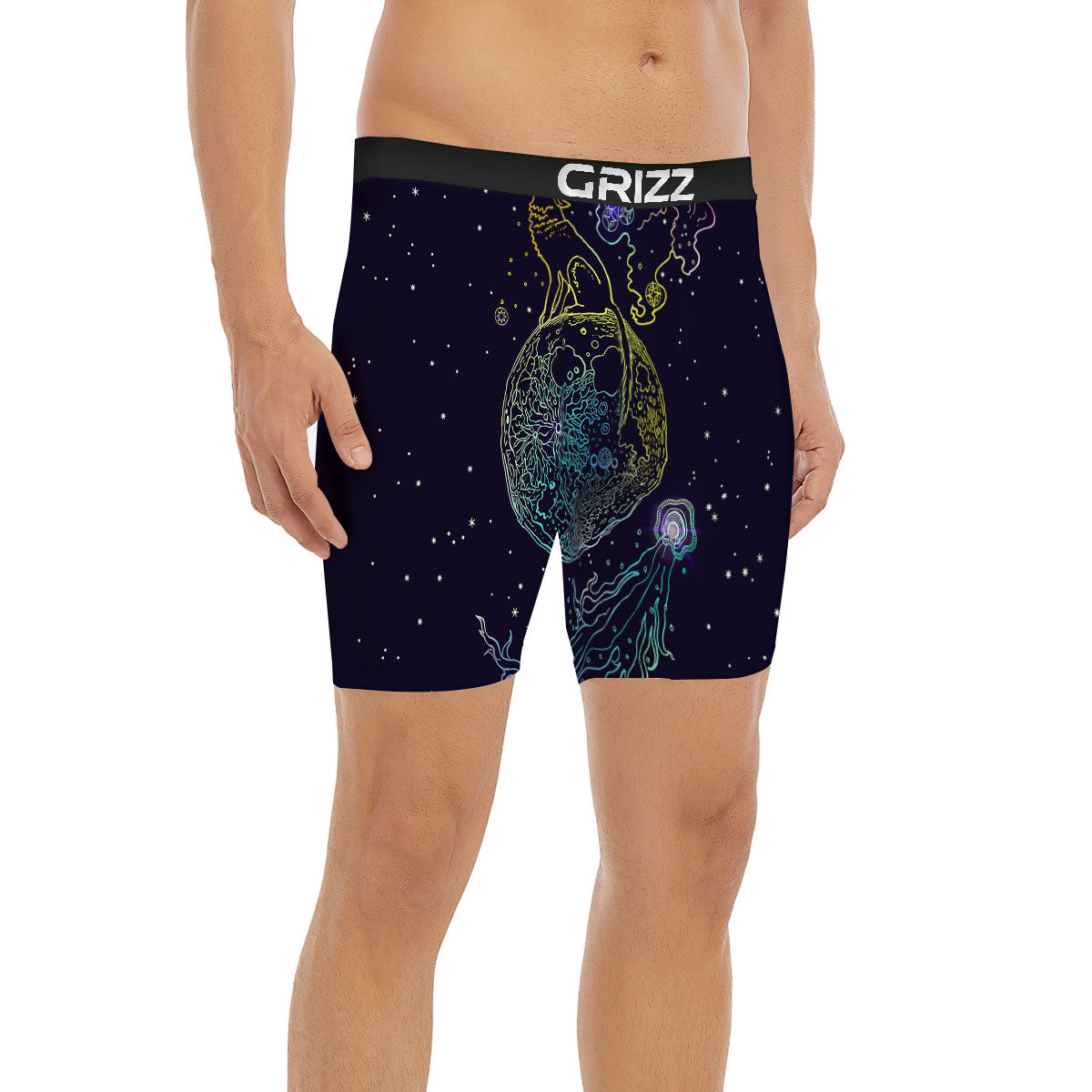 Wolf Spirit Galaxy Howling Print Boxer Briefs-grizzshop