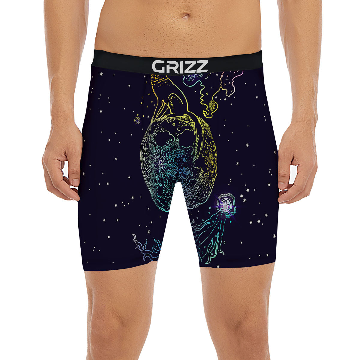Wolf Spirit Galaxy Howling Print Boxer Briefs-grizzshop
