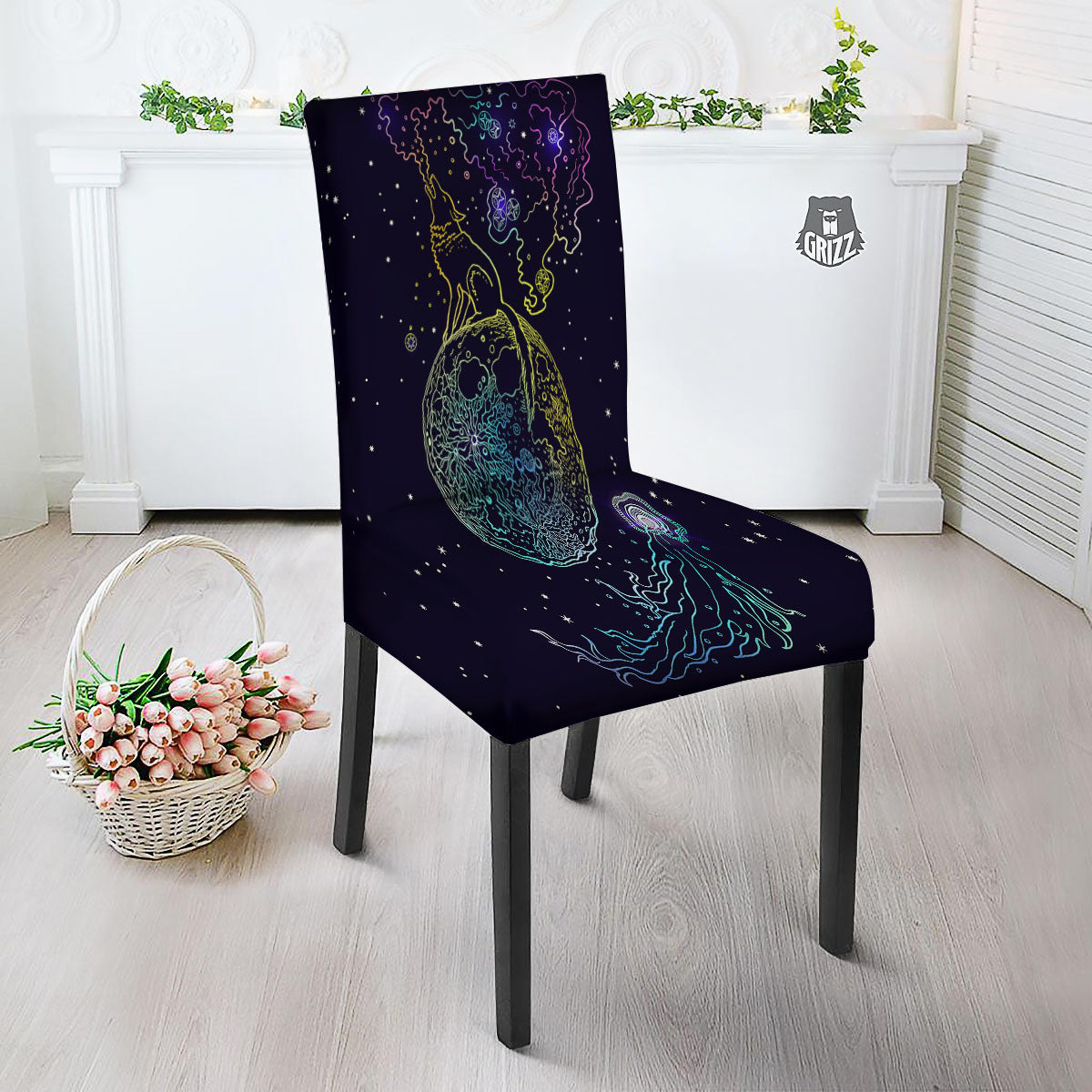 Wolf Spirit Galaxy Howling Print Dining Chair Slipcover-grizzshop