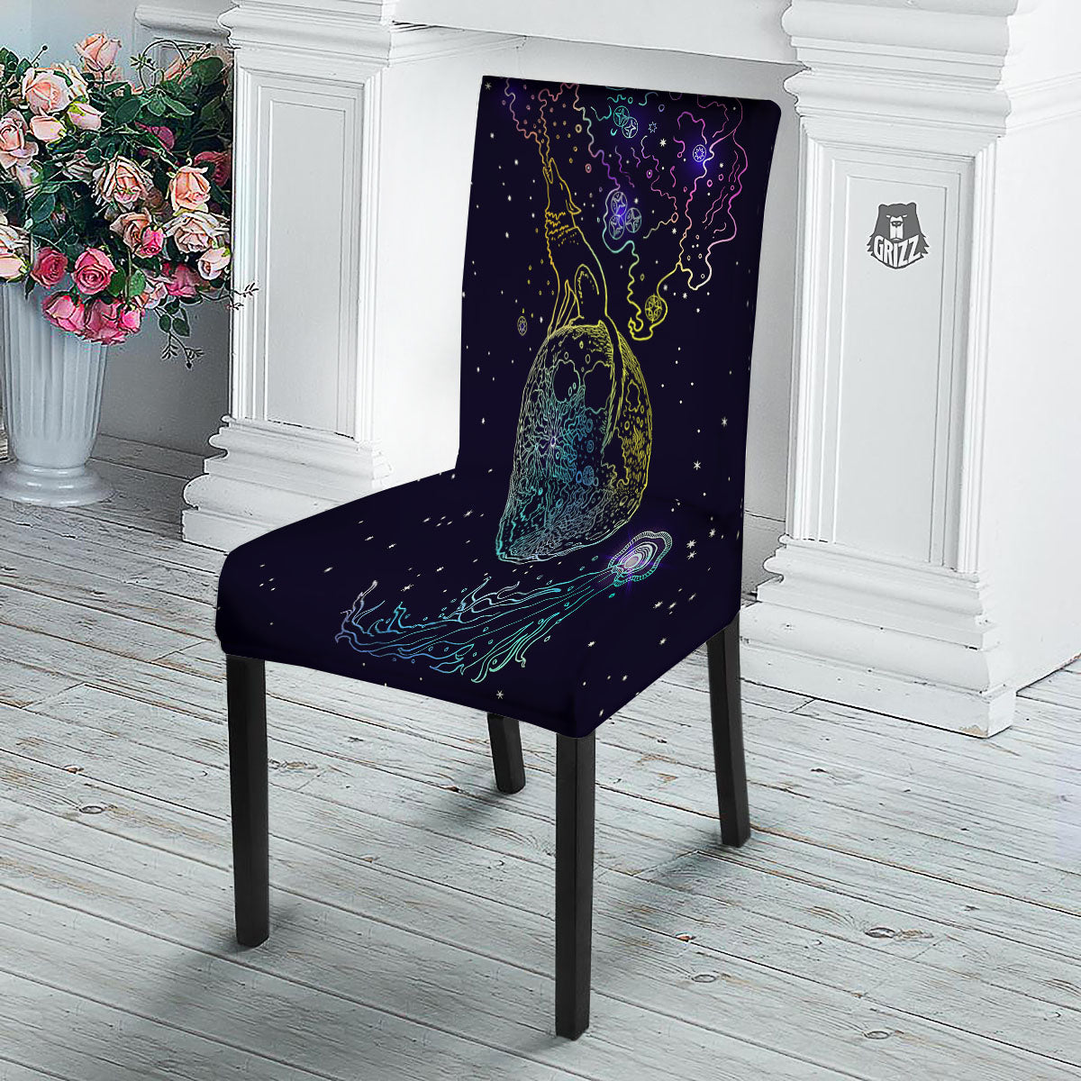 Wolf Spirit Galaxy Howling Print Dining Chair Slipcover-grizzshop