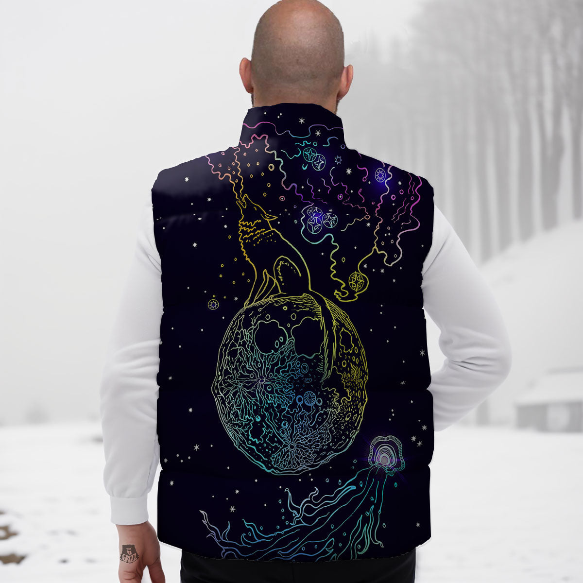 Wolf Spirit Galaxy Howling Print Down Vest