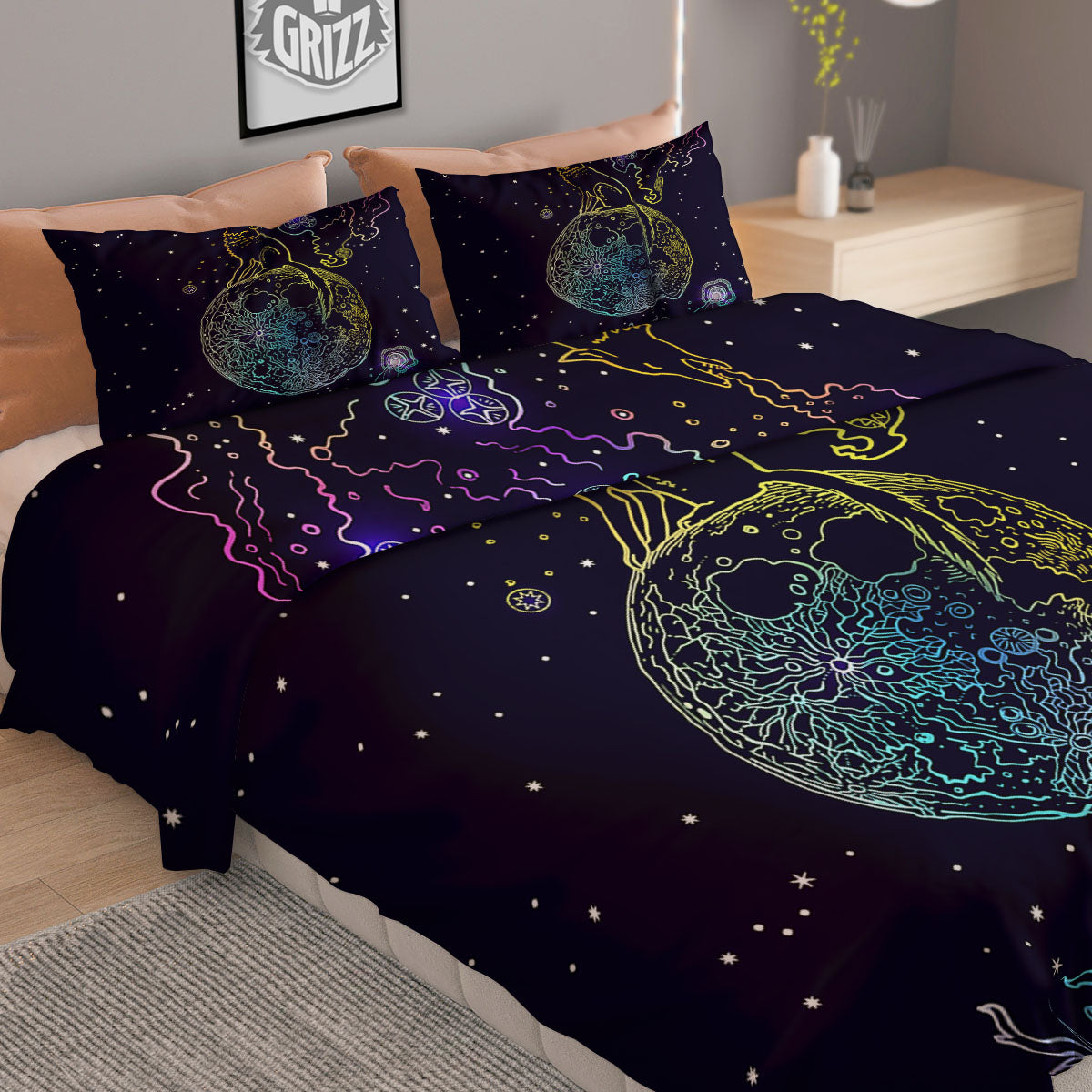 Wolf Spirit Galaxy Howling Print Duvet Cover Bedding Set