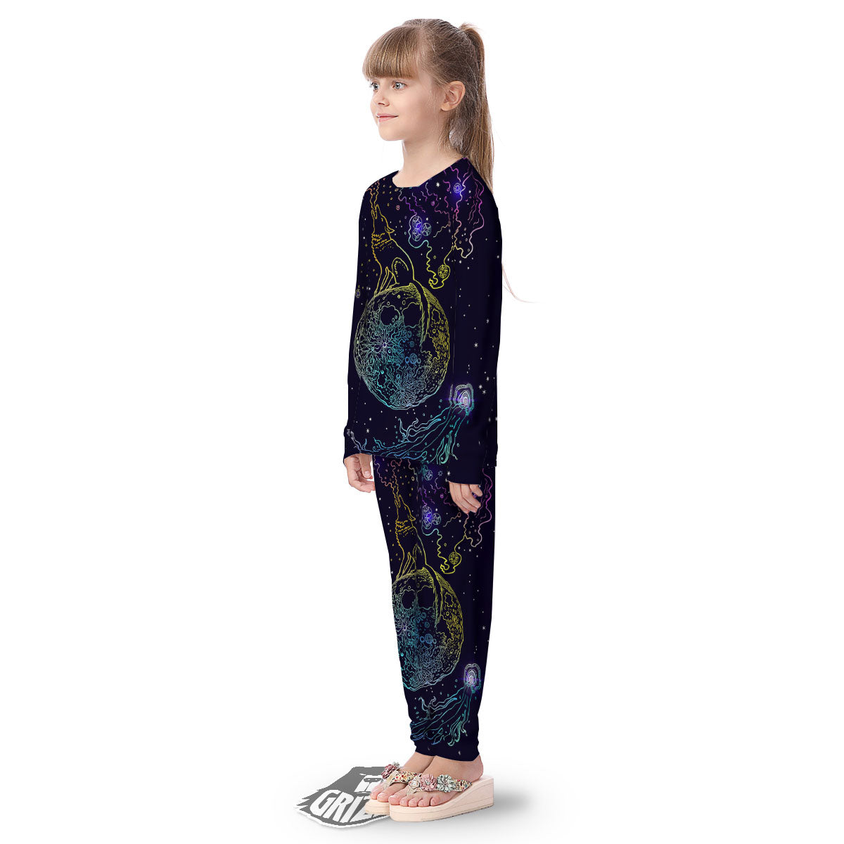Wolf Spirit Galaxy Howling Print Kid's Pajamas-grizzshop