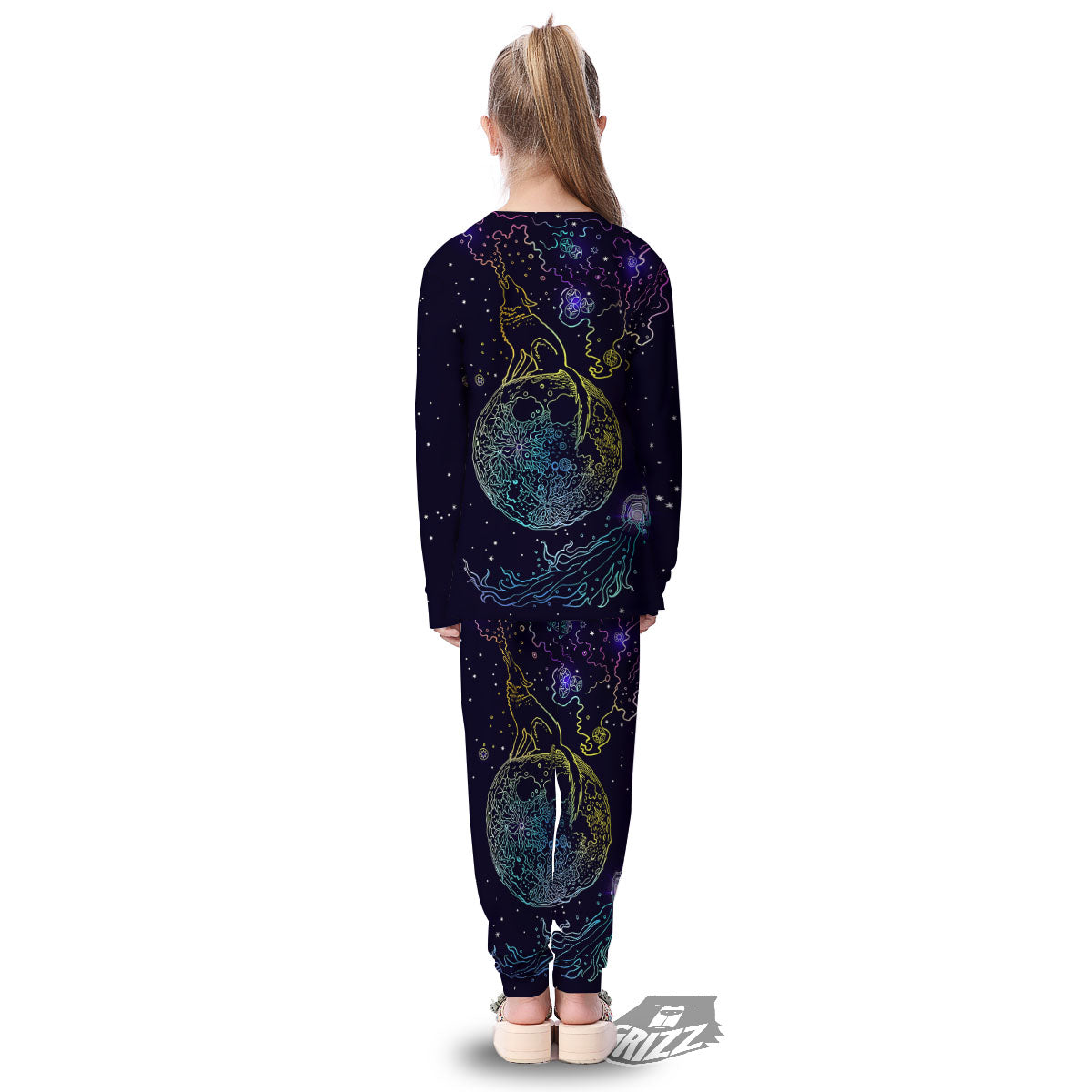 Wolf Spirit Galaxy Howling Print Kid's Pajamas-grizzshop
