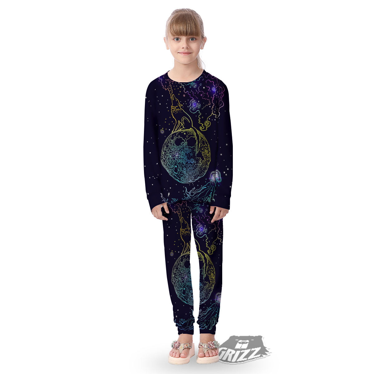 Wolf Spirit Galaxy Howling Print Kid's Pajamas-grizzshop