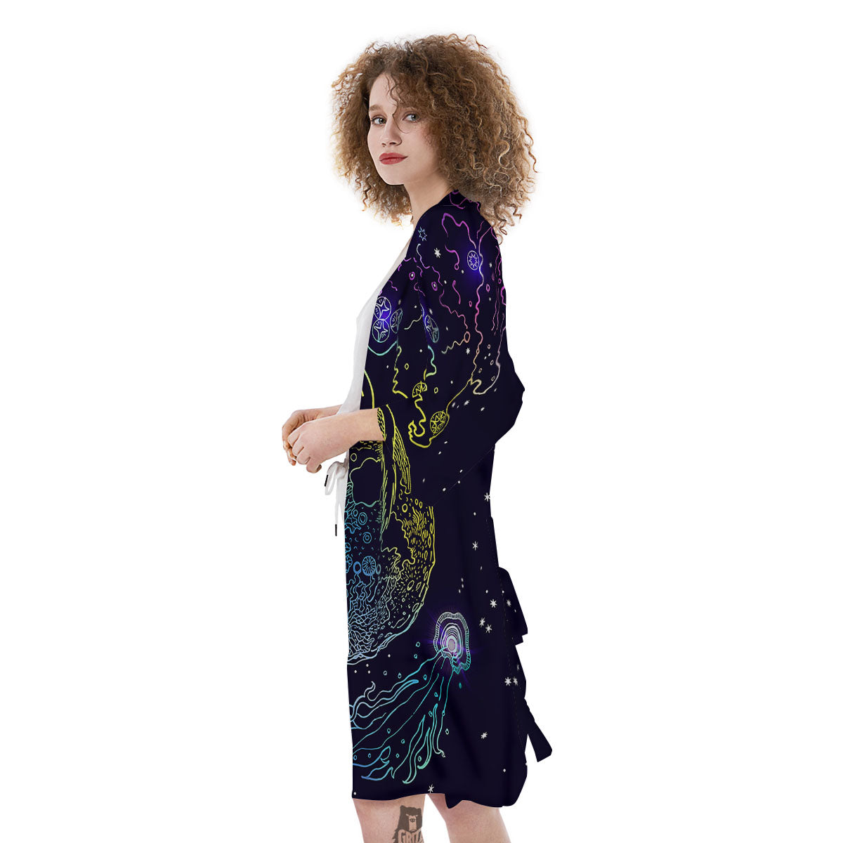 Wolf Spirit Galaxy Howling Print Kimono-grizzshop