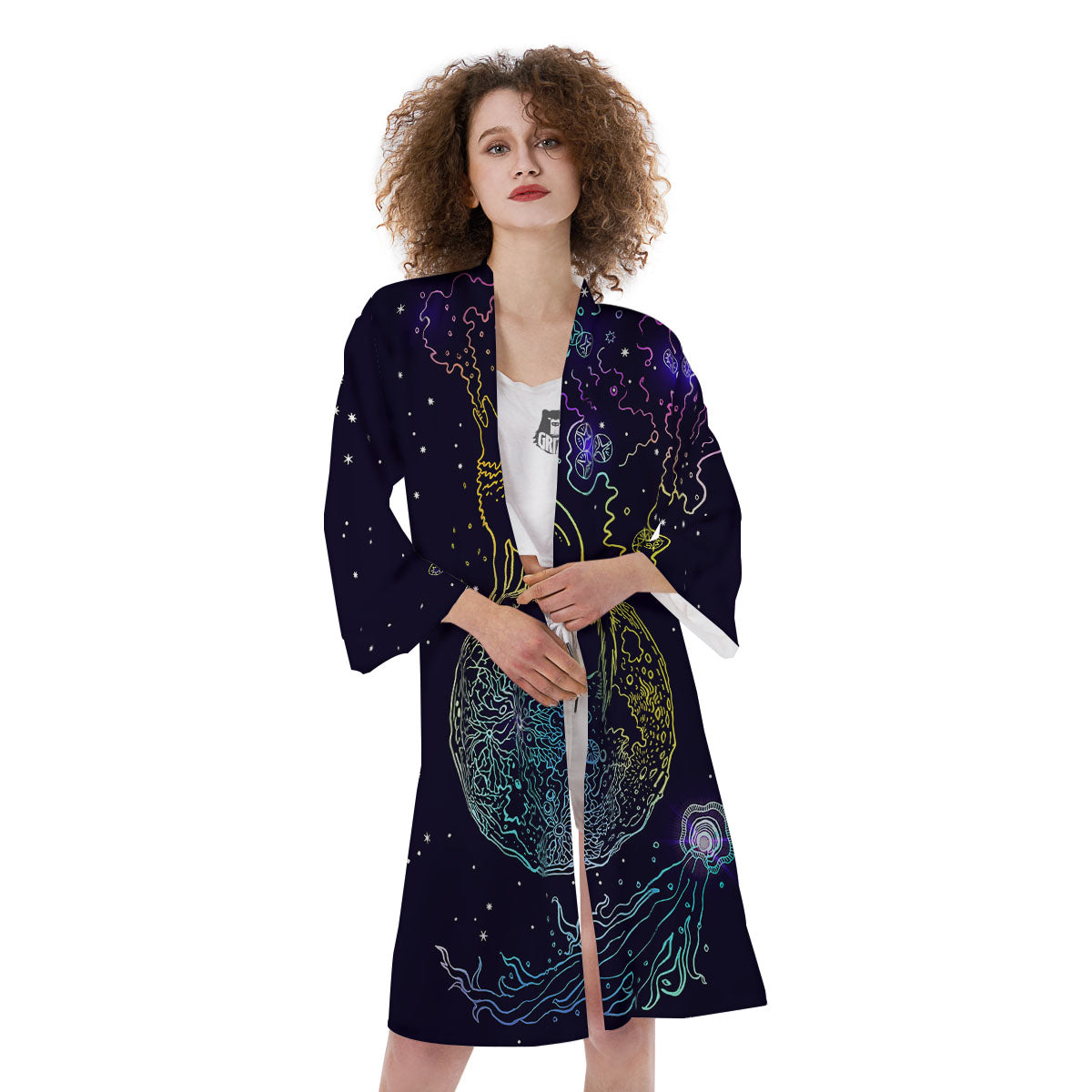Wolf Spirit Galaxy Howling Print Kimono-grizzshop