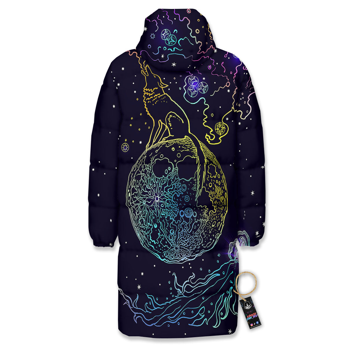 Wolf Spirit Galaxy Howling Print Long Down Jacket