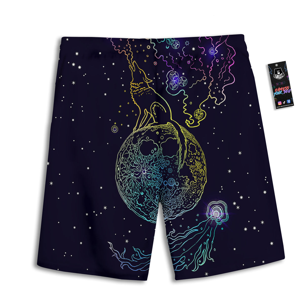 Wolf Spirit And Moon Print Men's Athletic Shorts