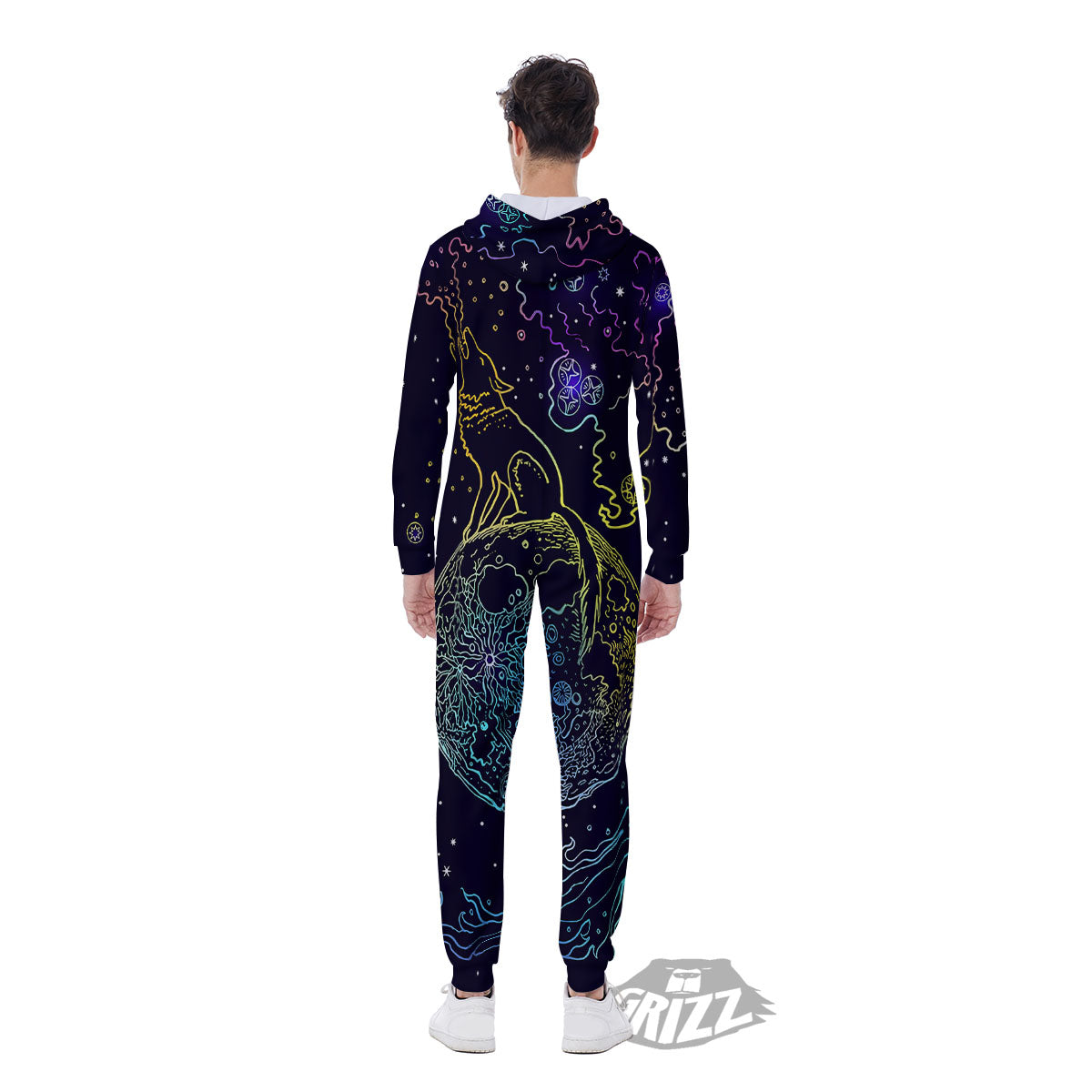 Wolf Spirit Galaxy Howling Print Men's Jumpsuit-grizzshop