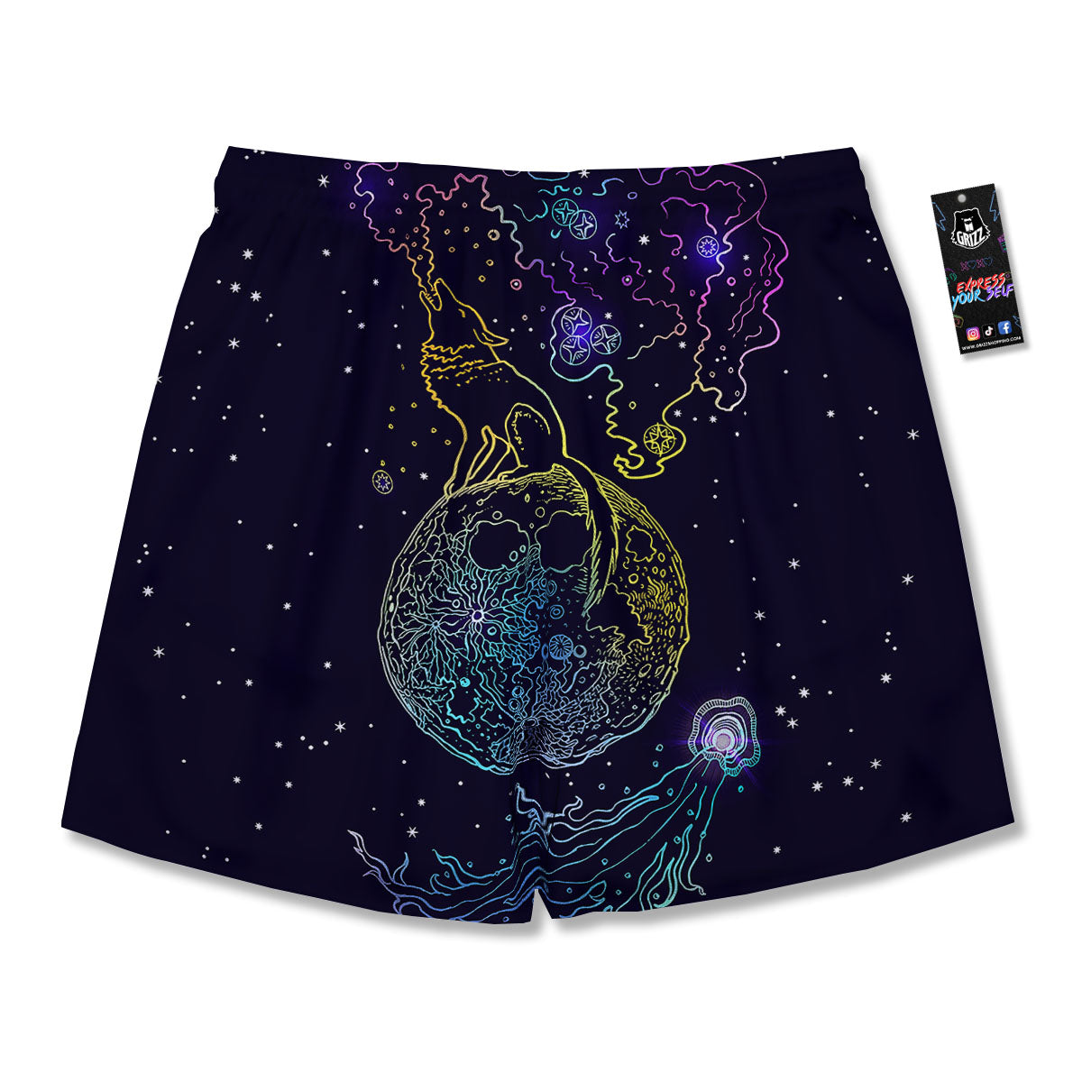Wolf Spirit Galaxy Howling Print Men's Running Shorts-grizzshop