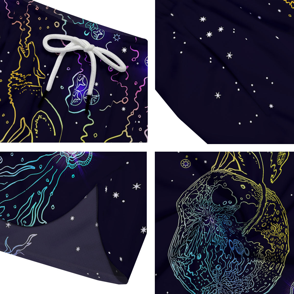 Wolf Spirit Galaxy Howling Print Men's Running Shorts-grizzshop