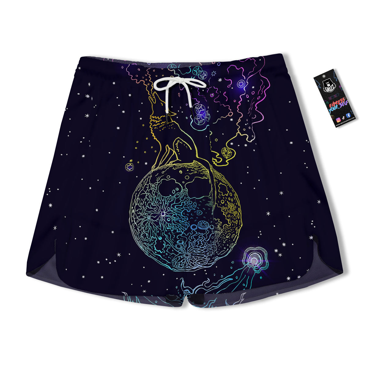 Wolf Spirit Galaxy Howling Print Men's Running Shorts-grizzshop