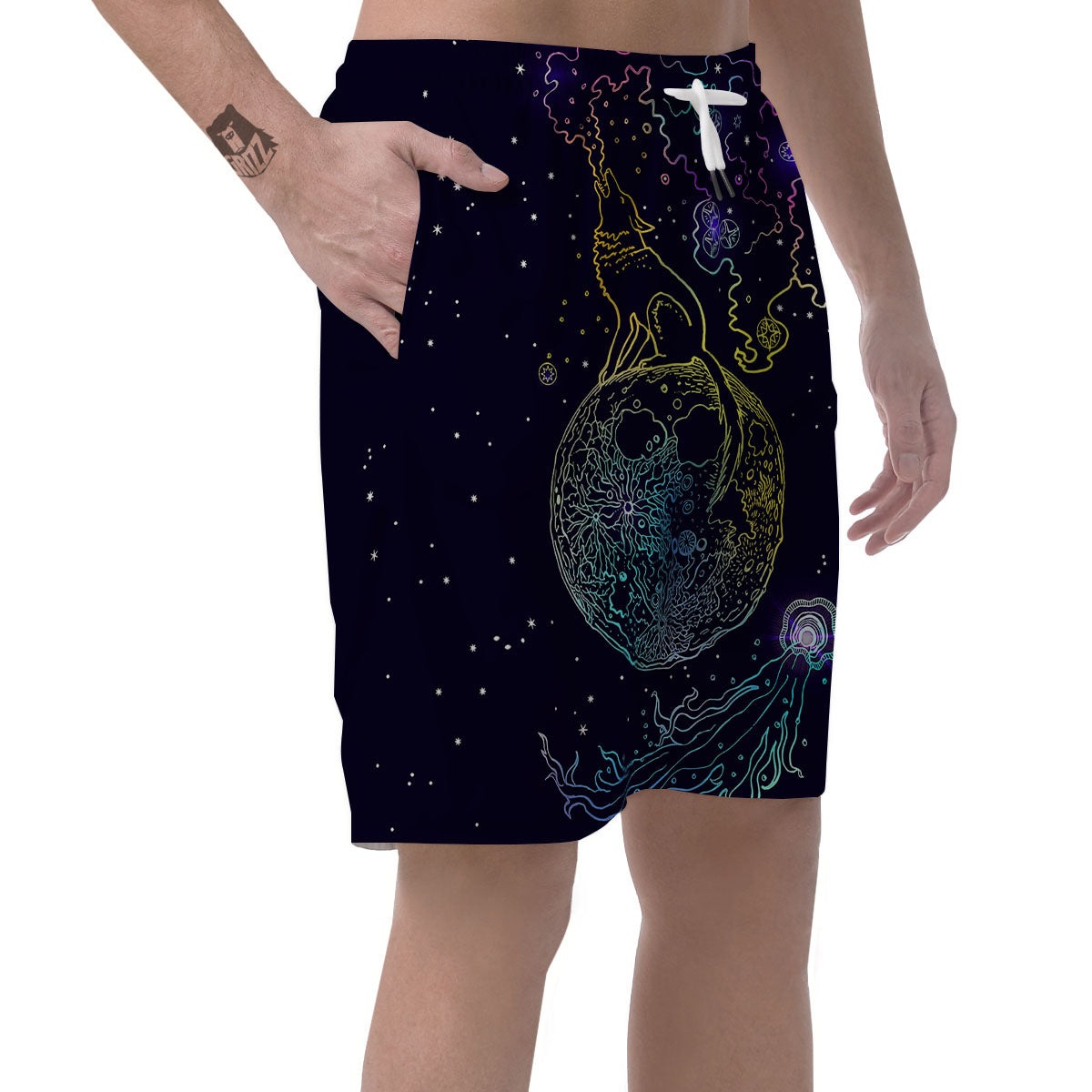 Wolf Spirit Galaxy Howling Print Men's Shorts-grizzshop