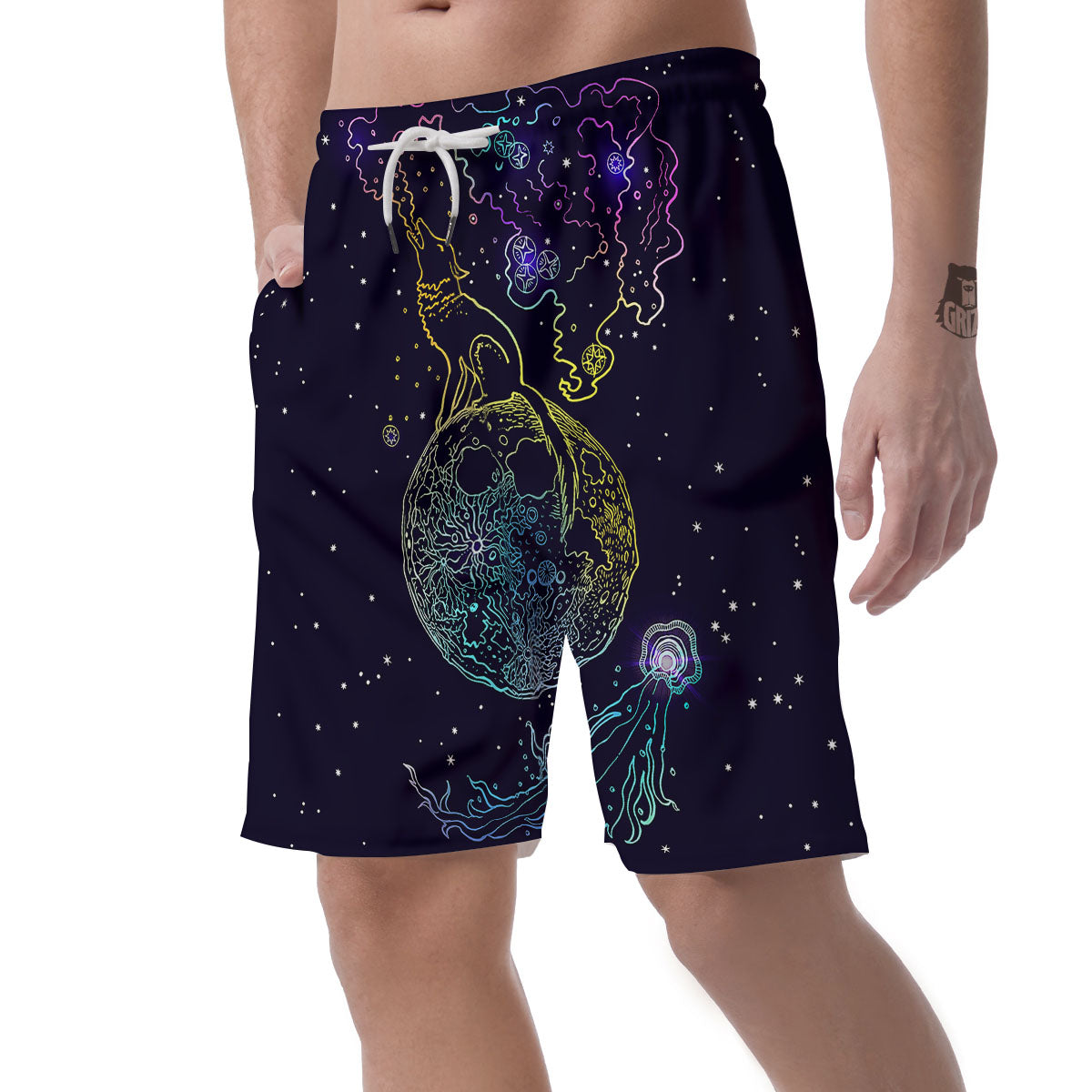 Wolf Spirit Galaxy Howling Print Men's Shorts-grizzshop