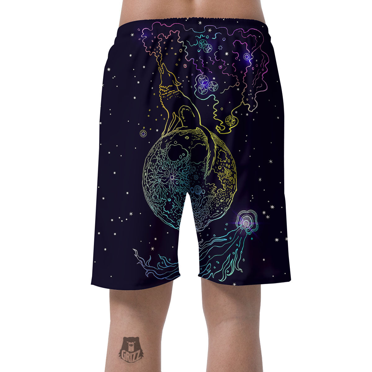 Wolf Spirit Galaxy Howling Print Men's Shorts-grizzshop