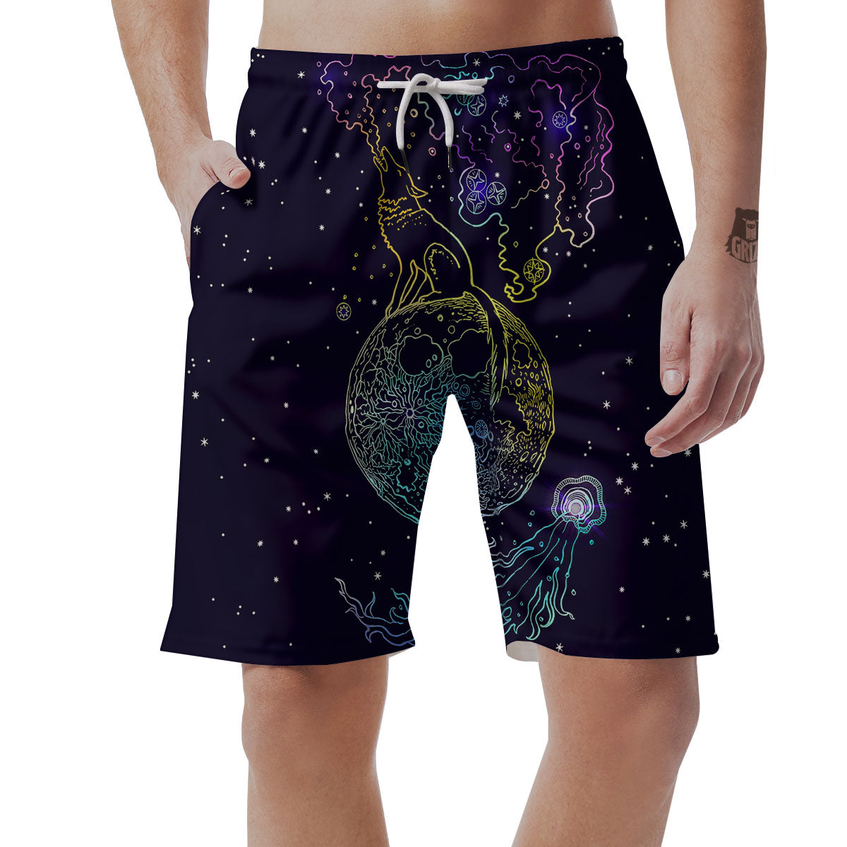Wolf Spirit Galaxy Howling Print Men's Shorts-grizzshop