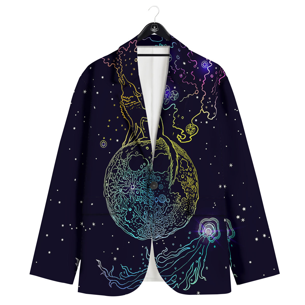 Wolf Spirit Galaxy Howling Print Men's Sport Coat-grizzshop