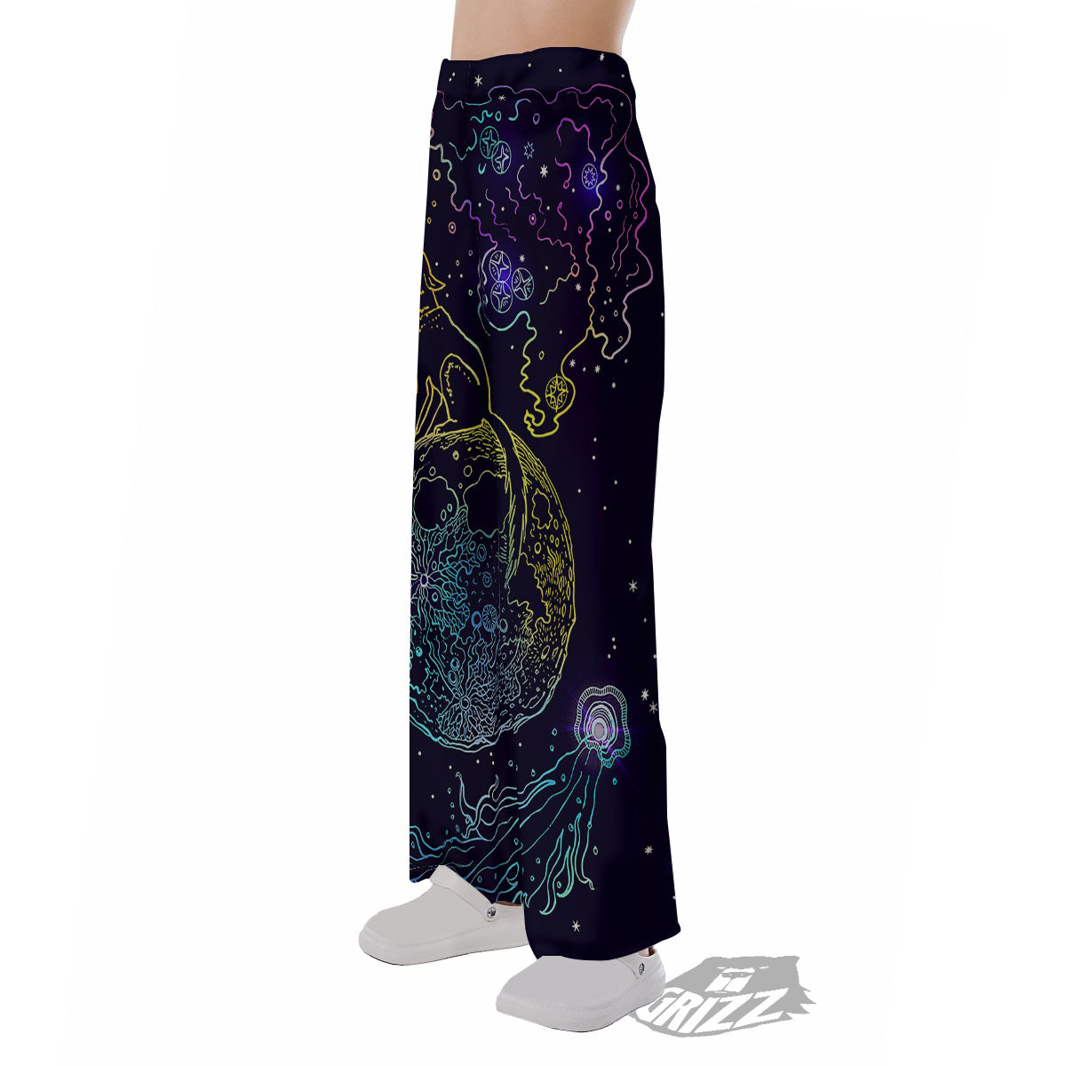 Wolf Spirit Galaxy Howling Print Pajama Pants-grizzshop