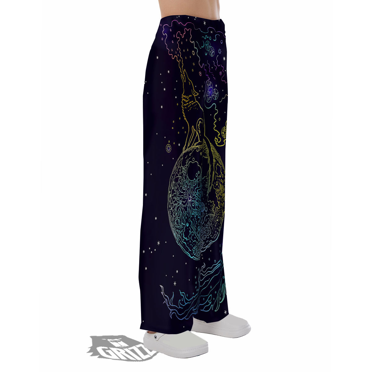 Wolf Spirit Galaxy Howling Print Pajama Pants-grizzshop