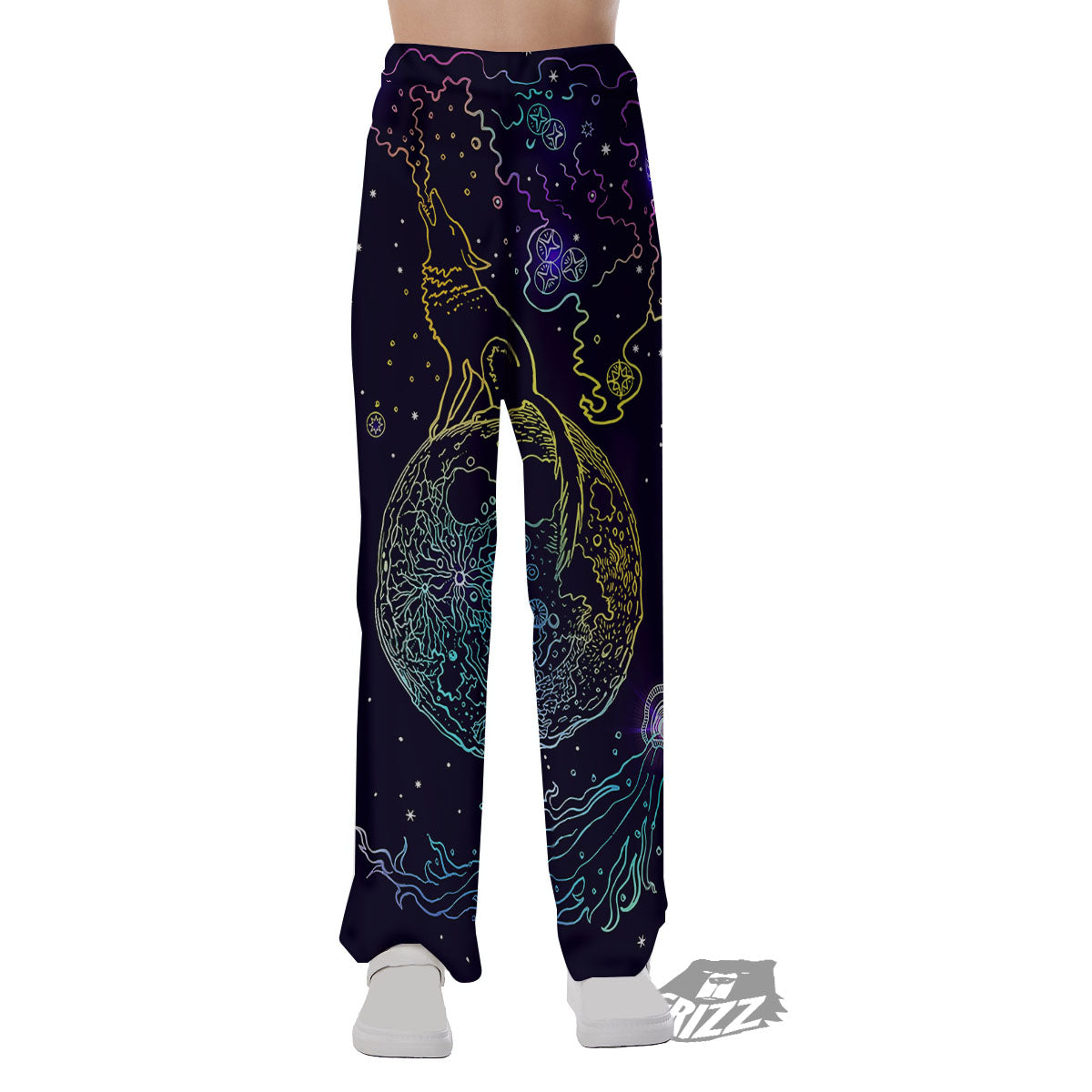 Wolf Spirit Galaxy Howling Print Pajama Pants-grizzshop