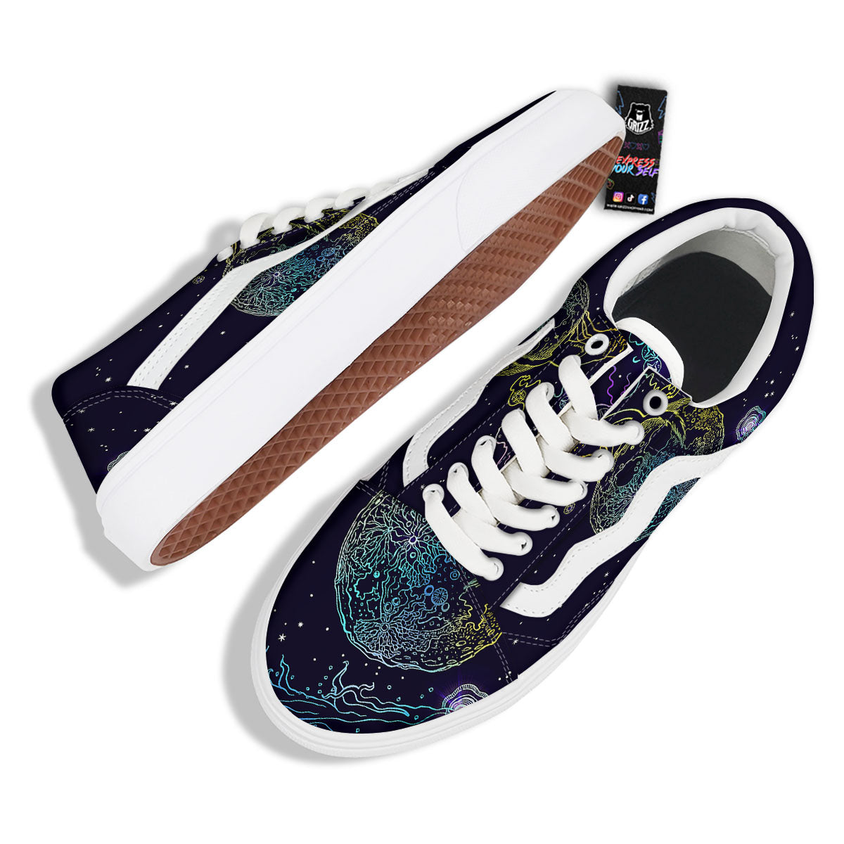 Wolf Spirit Galaxy Howling Print Skate Shoes-grizzshop