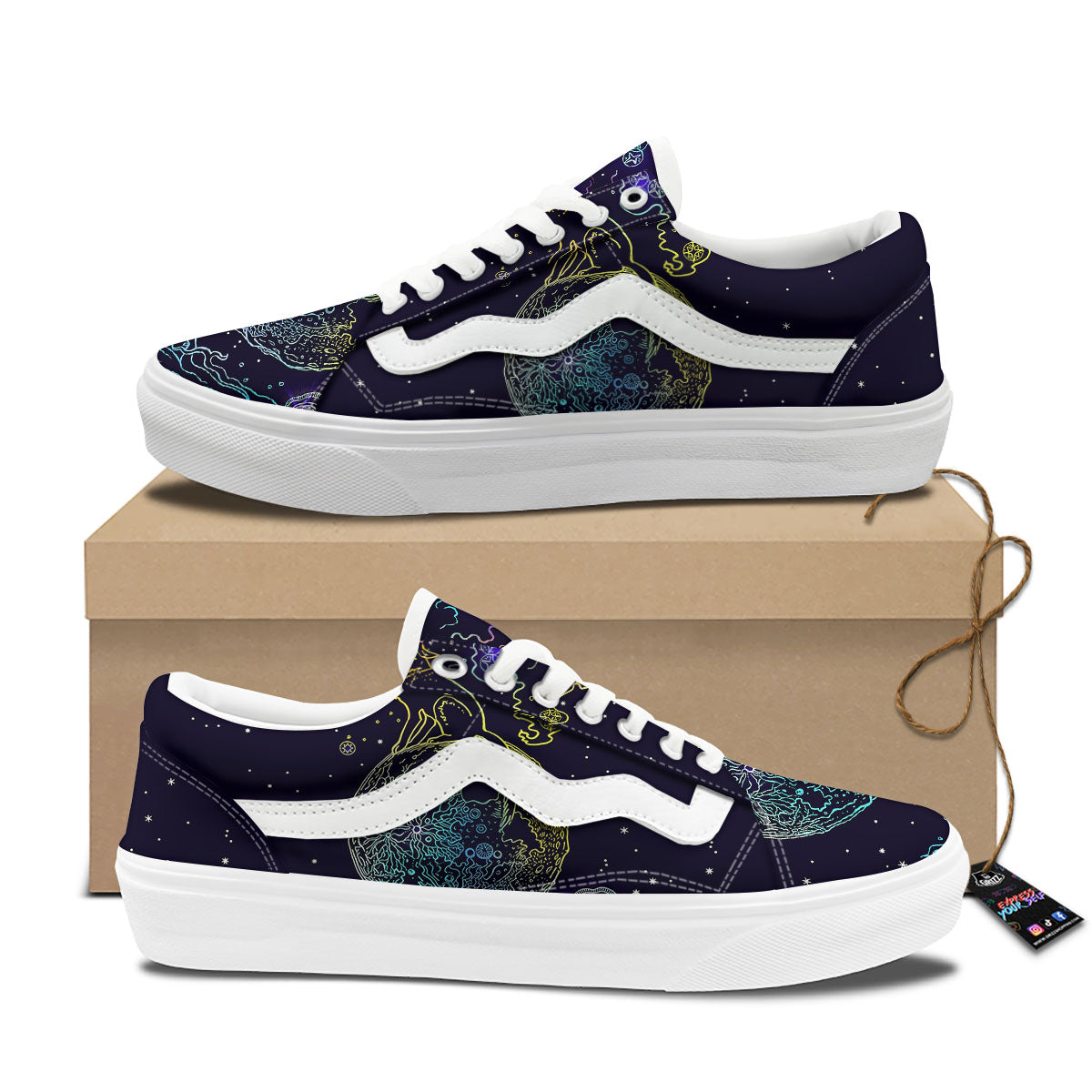 Wolf Spirit Galaxy Howling Print Skate Shoes-grizzshop