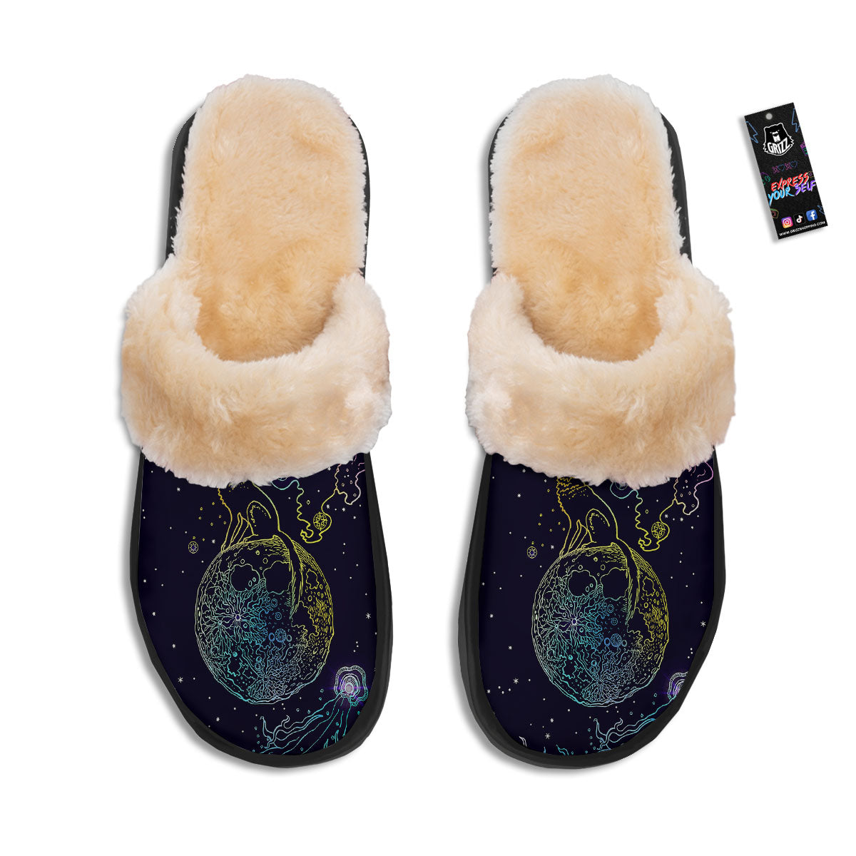 Wolf Spirit Galaxy Howling Print Slippers-grizzshop