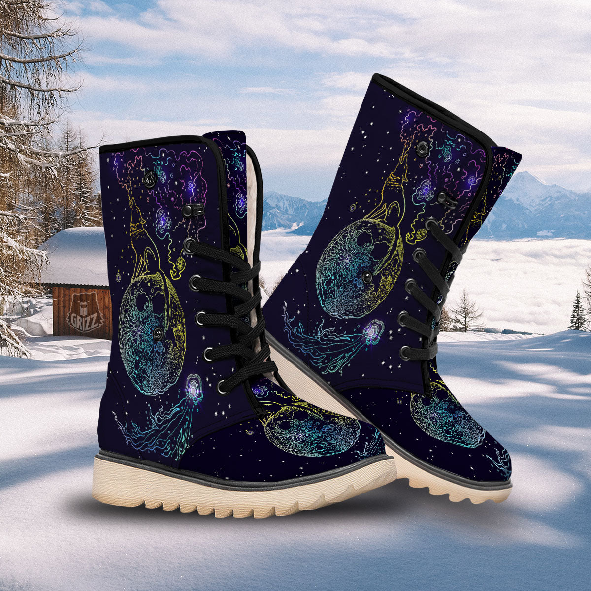 Wolf Spirit Galaxy Howling Print Snow Boots-grizzshop