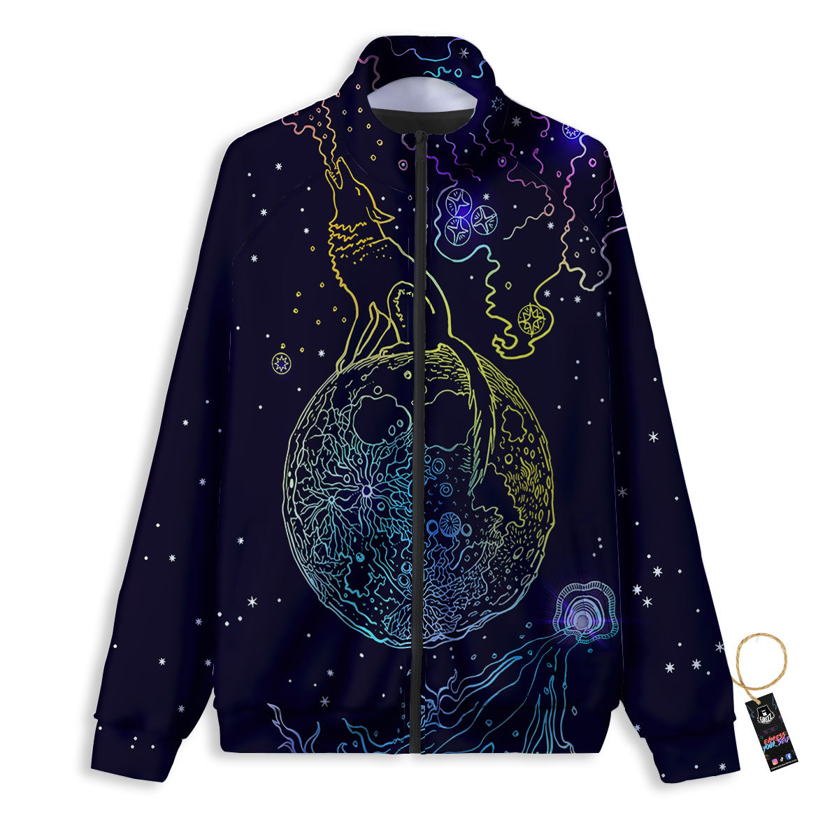 Wolf Spirit Galaxy Howling Print Track Jacket-grizzshop