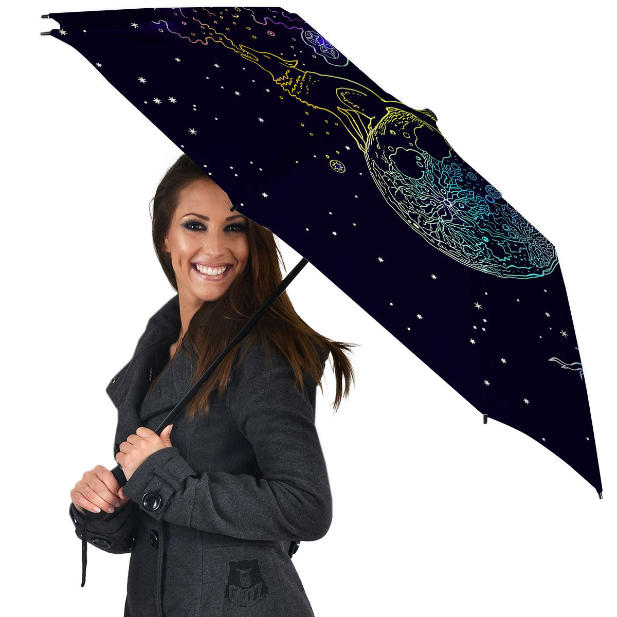 Wolf Spirit Galaxy Howling Print Umbrella-grizzshop