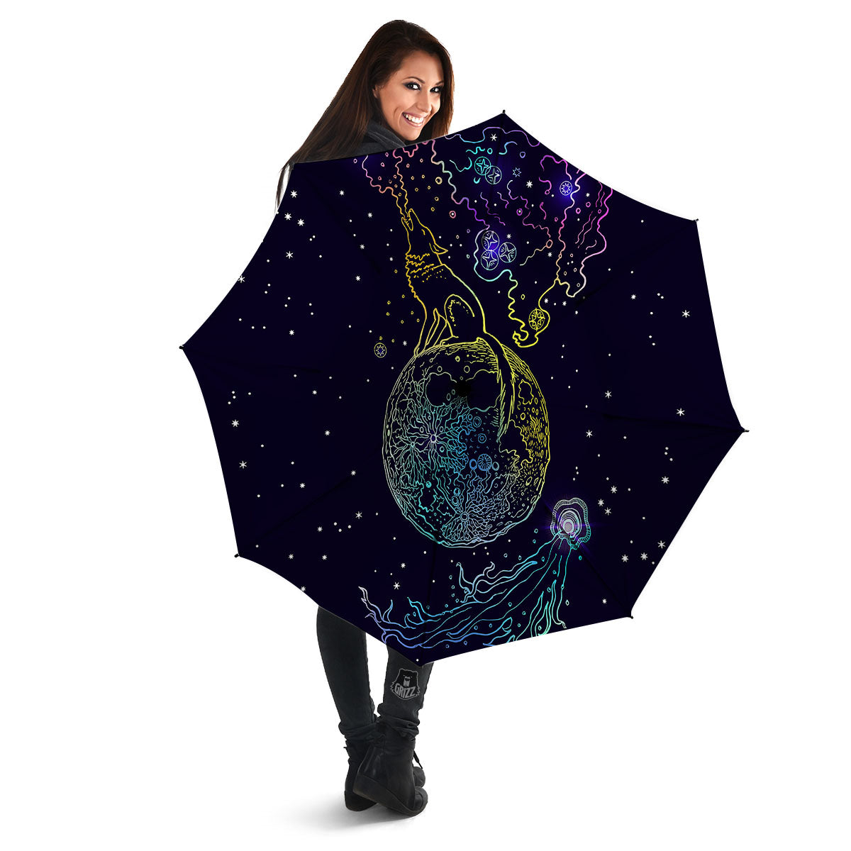 Wolf Spirit Galaxy Howling Print Umbrella-grizzshop