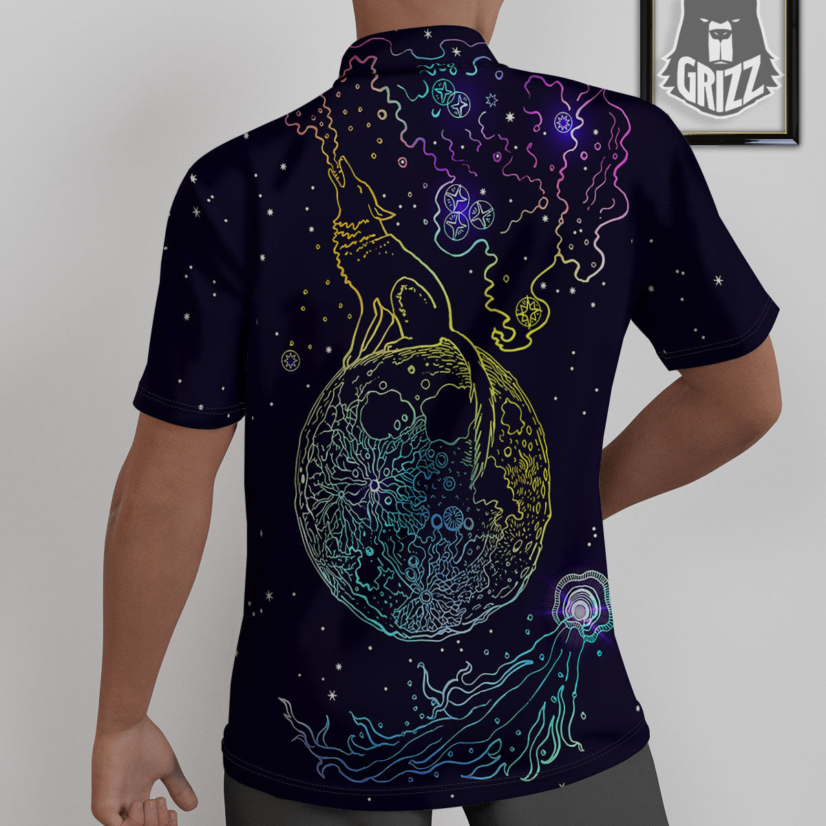 Wolf Spirit Galaxy Howling Print Untucked Shirts-grizzshop