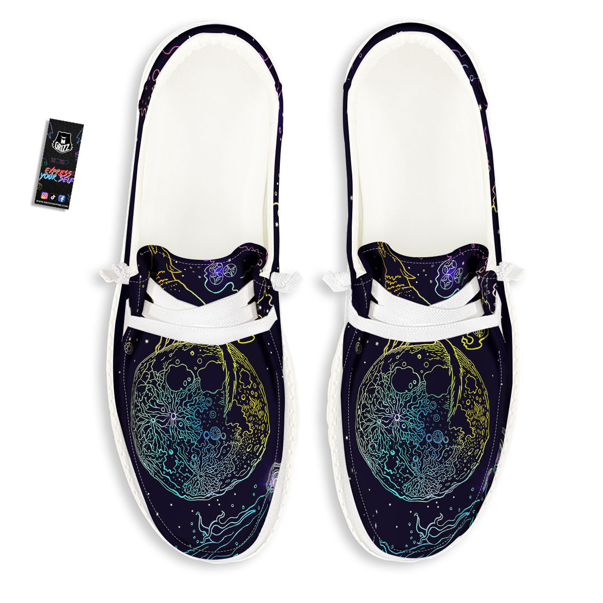Wolf Spirit Galaxy Howling Print White Loafers-grizzshop