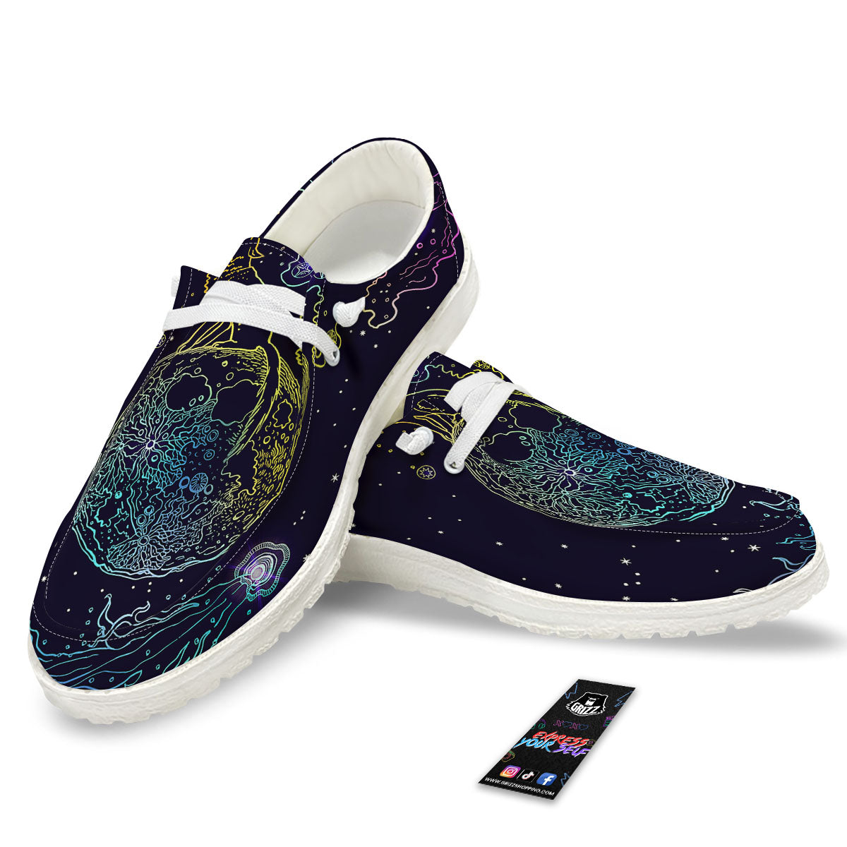 Wolf Spirit Galaxy Howling Print White Loafers-grizzshop